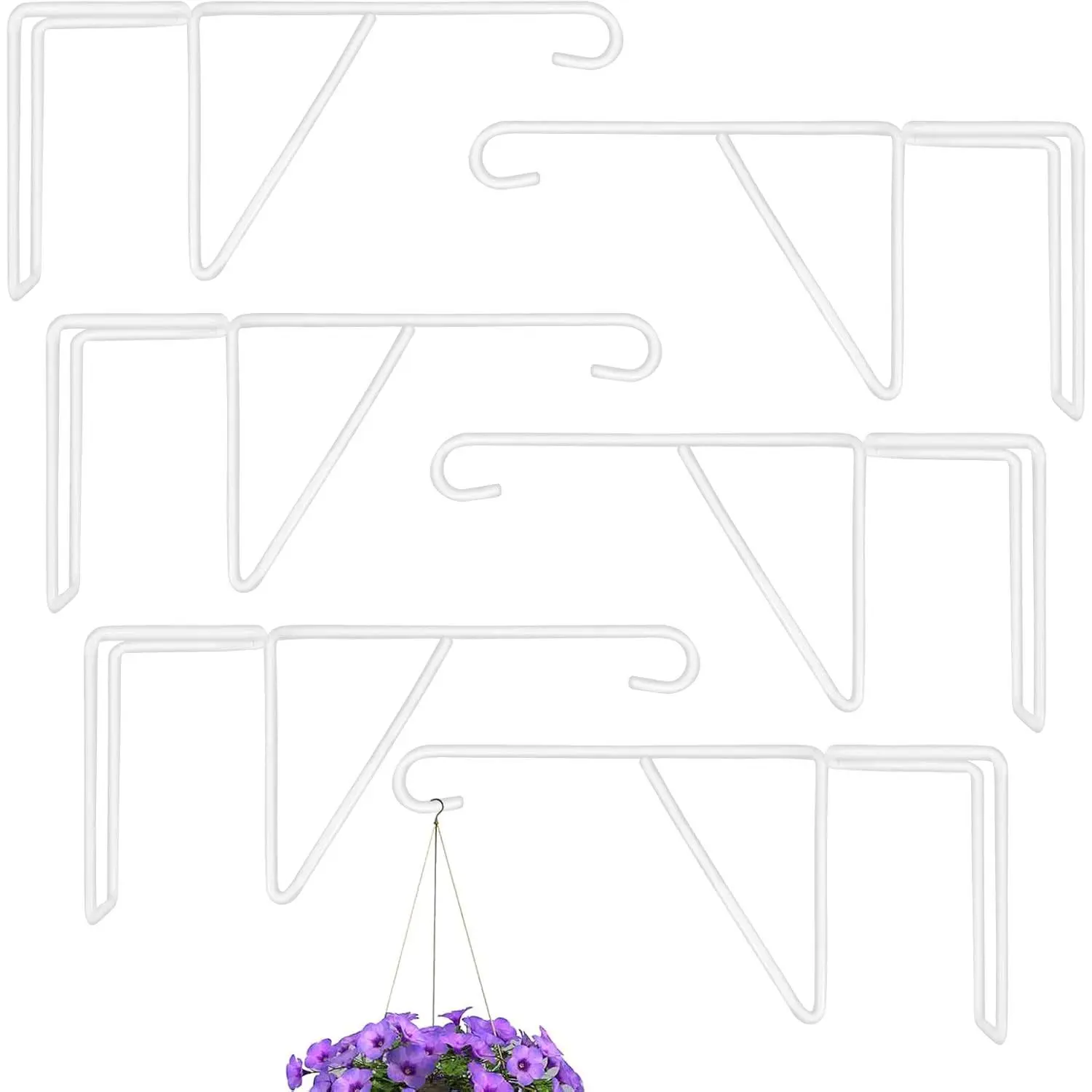 6 Pack Vinyl Fence Hooks - 5 x 10 inches Durable Patio Hooks Coated Steel Fence Hangers for Indoor & Outdoor Hanging Plants, Planters,Bird Feeders, Lights, Basket, Decoration White