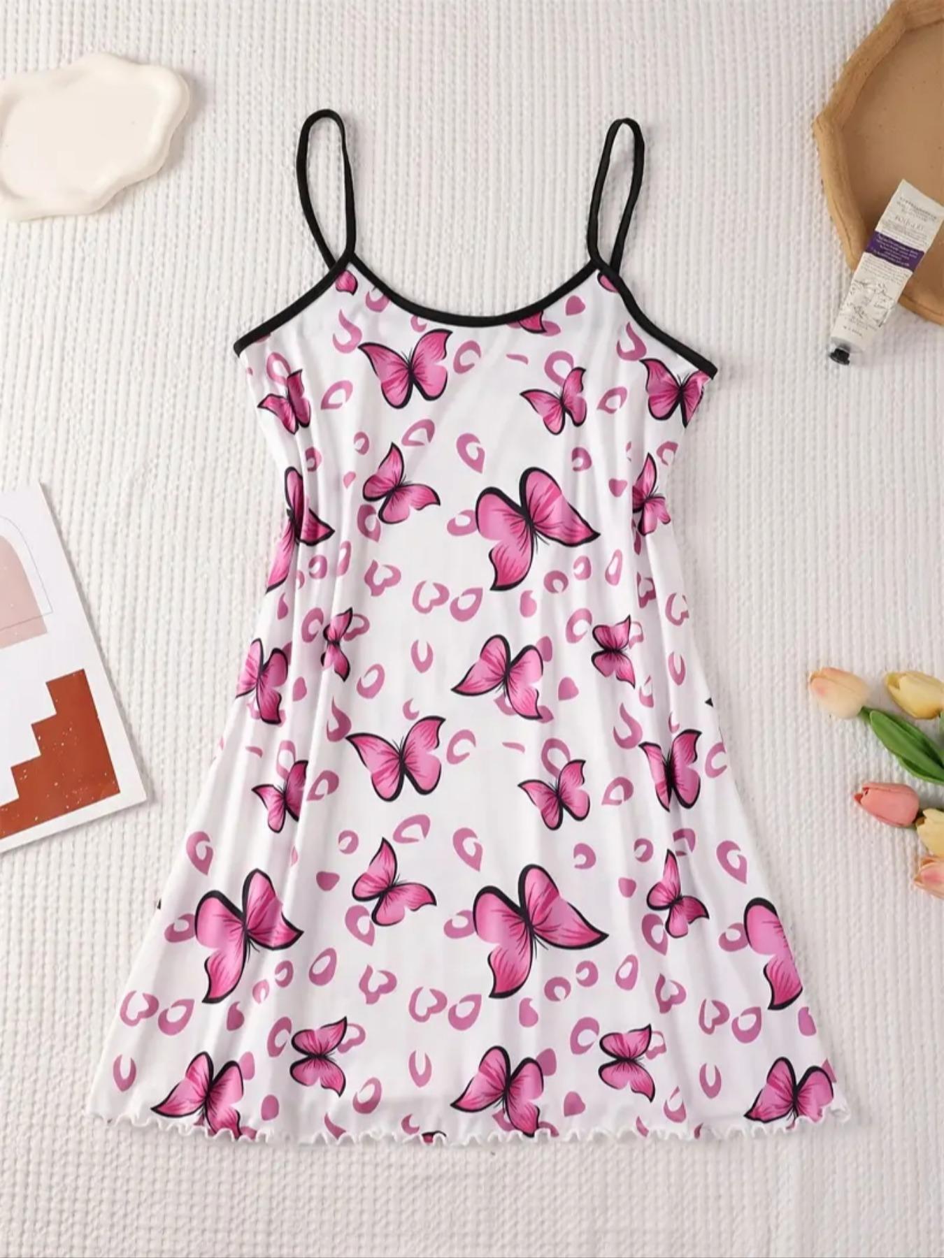 Women's Cute All Over Print Cami Sleeveless Nightdress, Casual Soft Comfortable Spaghetti Strap Nightgown for All Seasons, Lady's Sleepwear & Loungewear for Indoor Wear, Breathable Sleep Dress