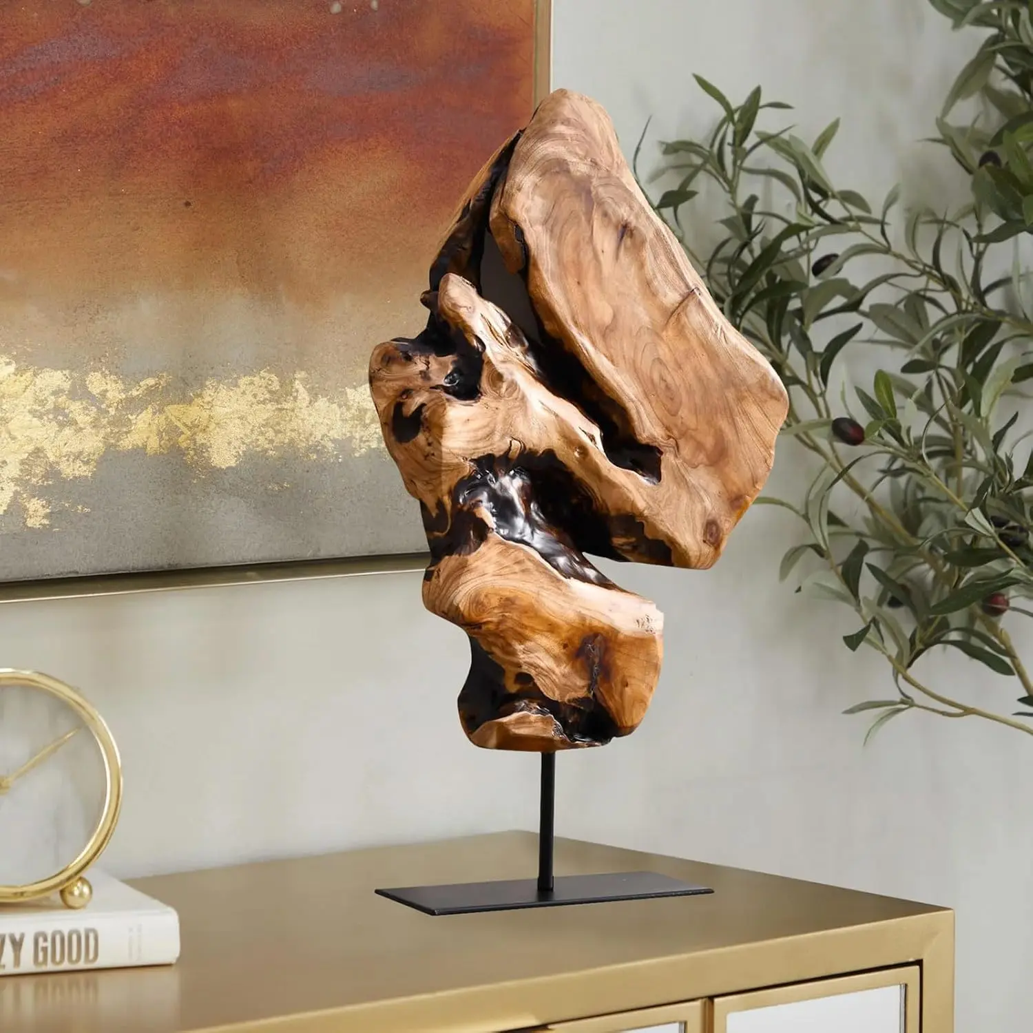 Handmade Irregular Form Cedar Wooden Sculpture - 8.75in W x 1.75in D x 17.75in H Natural Edge Rustic Table Decor, Indoors Tabletop Accessory for Living Room, Home Office