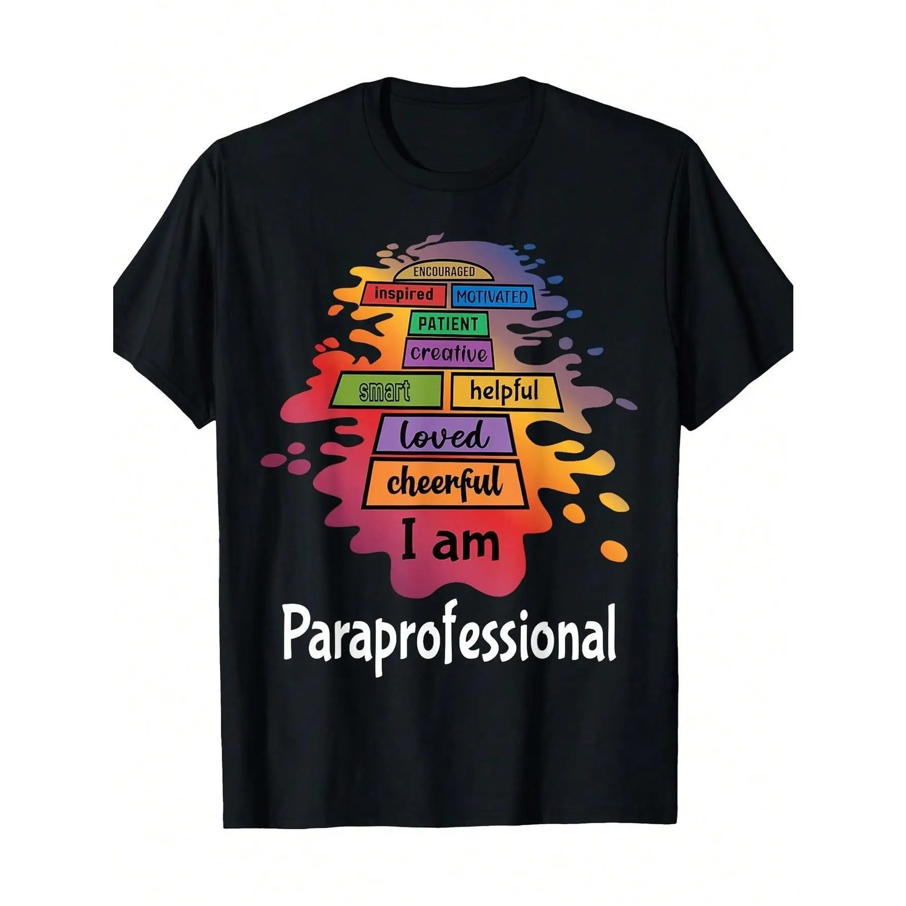 Women's Short-Sleeve Paraprofessional Teacher Assistant Printed Cotton T-Shirt - Patient, Creative, Helpful Design, Comfortable Fit, 1-Piece Casual Outdoor Sports, Daily Wear Holiday Gift, Shortsleeve, Fabric, Retro, Round Neck
