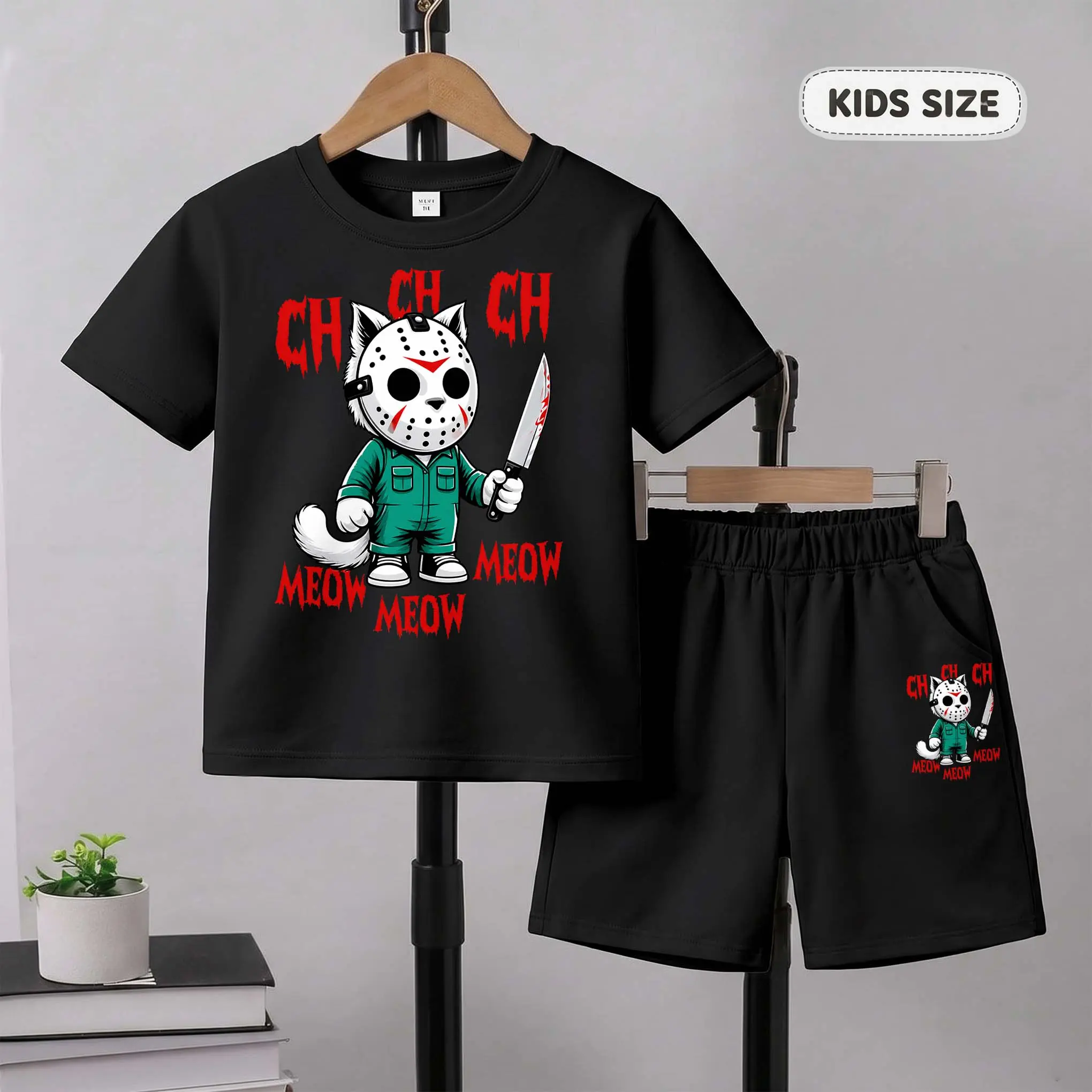 Boys' 2-Piece Set Outfit - Breathable Round Neck Short Sleeve Top & Elastic Waist Shorts, Summer Outdoor Play Kids' Fashion Clothes