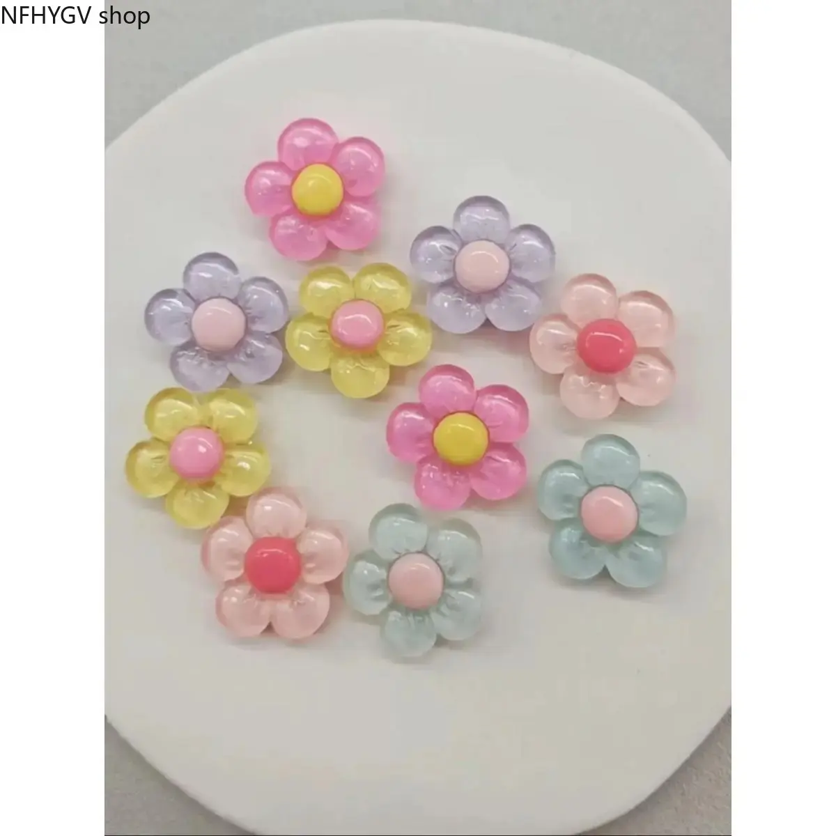 10-Count Multicolor Shiny Transparent Cartoon Flower Ornament Set, Lightweight Cute Footwear Decorations Specially Designed For Clogs, Bright Summer Custom Accessory Suitable For Kids Daily Shoe Styling, Casual Outdoor Matching