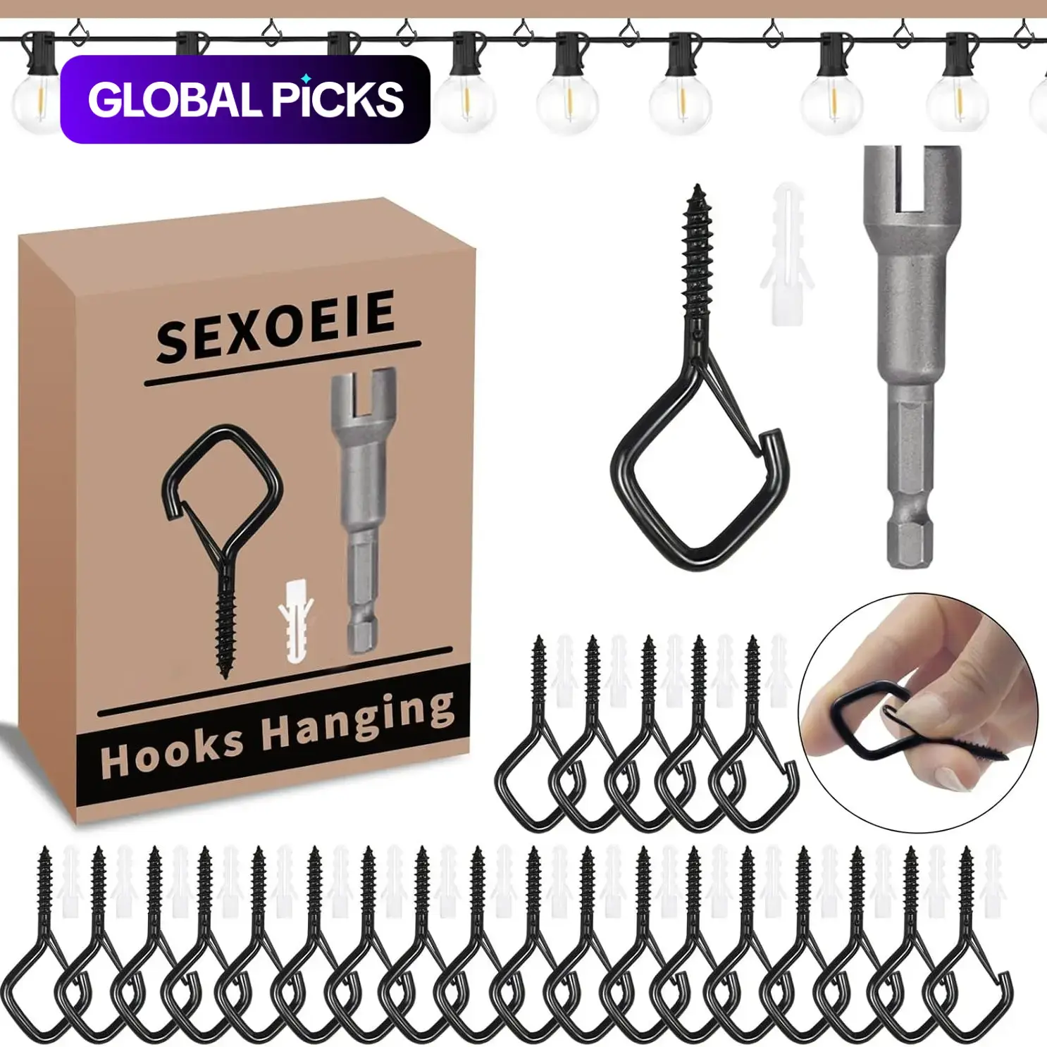 35pcs Safety Screw Eye Hooks for Hanging Heavy Objects, Durable Metal Ceiling Hooks, Wall Mount Hooks for Plants, Wind Chimes, Bird Feeder & Outdoor String Lights, 2.36 Inch, Wall Mounted Hook #GLOBAL PICKS