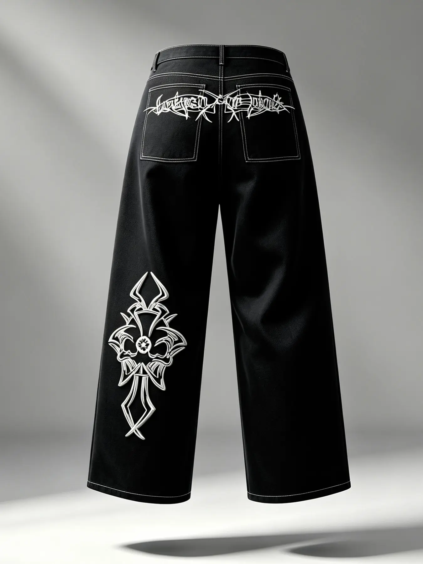 New Loose-Fit Classic Washed Denim Jeans for Men, Contrast Stitching, Embroidered Details, High-Waisted Wide-Leg Dad Jeans, All-Season Staple