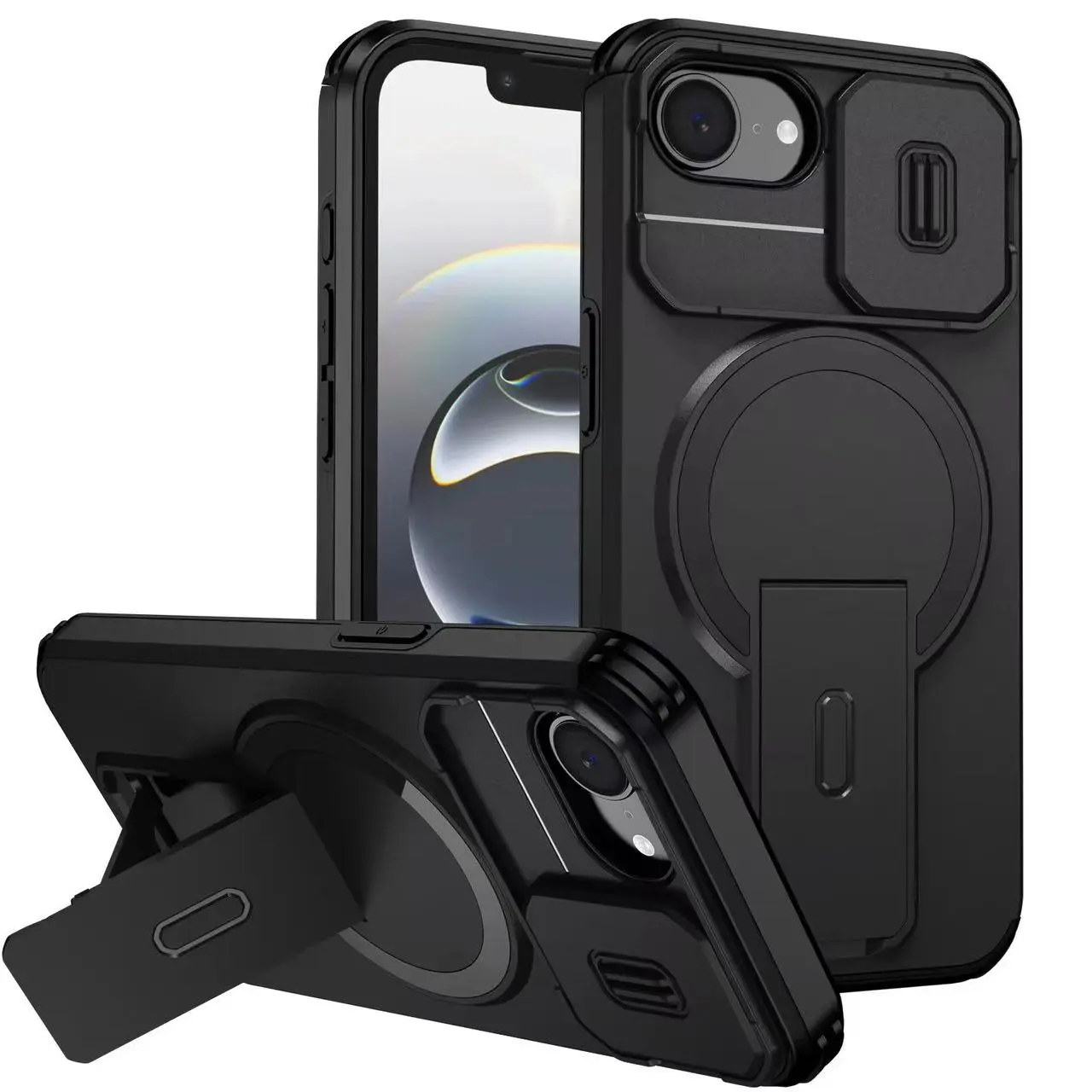 1PCS For Iphone 17E 16E Phone Case with Sliding Camera Cover + [Full Camera Protection], Bracket And Magnetic Car Bracket, Support Wireless Charging, Anti-Drop Mobile Phone Cover, Phone Shell