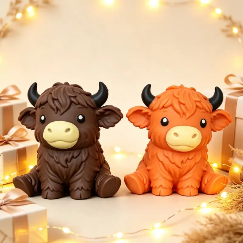 Hot Selling New Highland Cow Soft Squeeze Fidget Toy 2 Color Pack, Soft Sensory Fidget, Cute Slow Rebound Stress Relief Squishy Toy For Adults Kids Anxiety Relief, Portable Soft Rubber Farm Animal Decor, Gift Ready Boxed Squeeze Toy For Birthday Holiday
