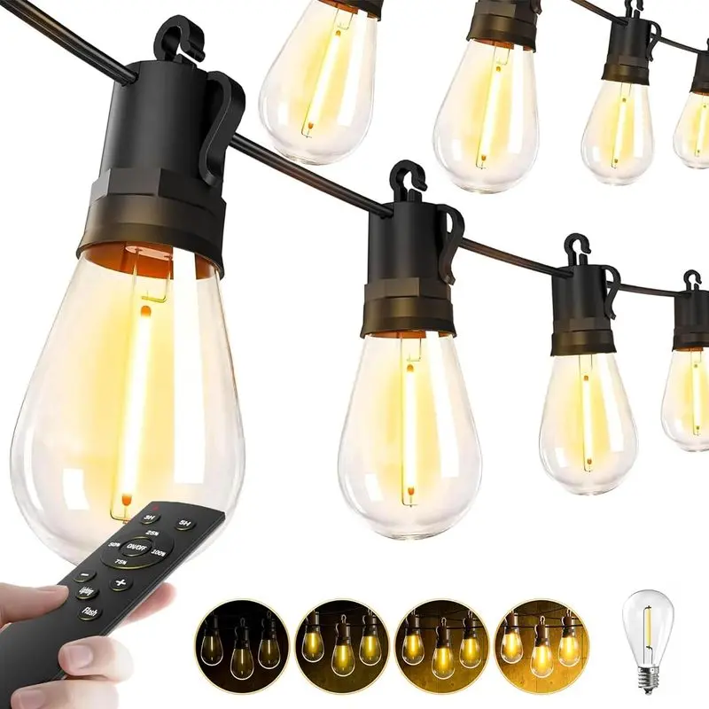 Outdoor String Lights Patio LED - 15M 50FT Outside Waterproof Dimmable |   Shatterproof, S14 Porch Light Edison Plastic Bulb Pergola Hanging Balcony Connectable Yard Gazebo Backyard Garden Bistro