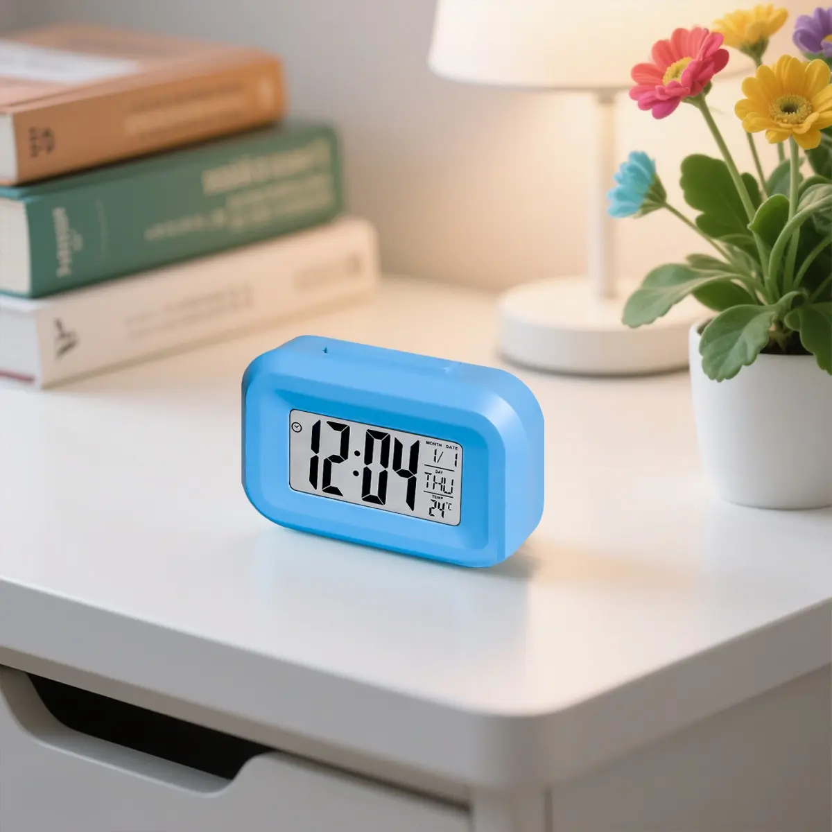 1Pc Compact Smart Countdown Digital Alarm Clock, built with temperature display and loud wake-up alarm. Multi-functional desktop helper powered by 7-cell battery (battery not included), great for work and various daily occasions.