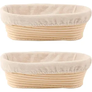 Bread Proofing Baskets Set of 2 10 inch Oval Shaped Dough Proofing Bowls w/Liners Perfect for Professional & Home Sourdough Bread Baking
