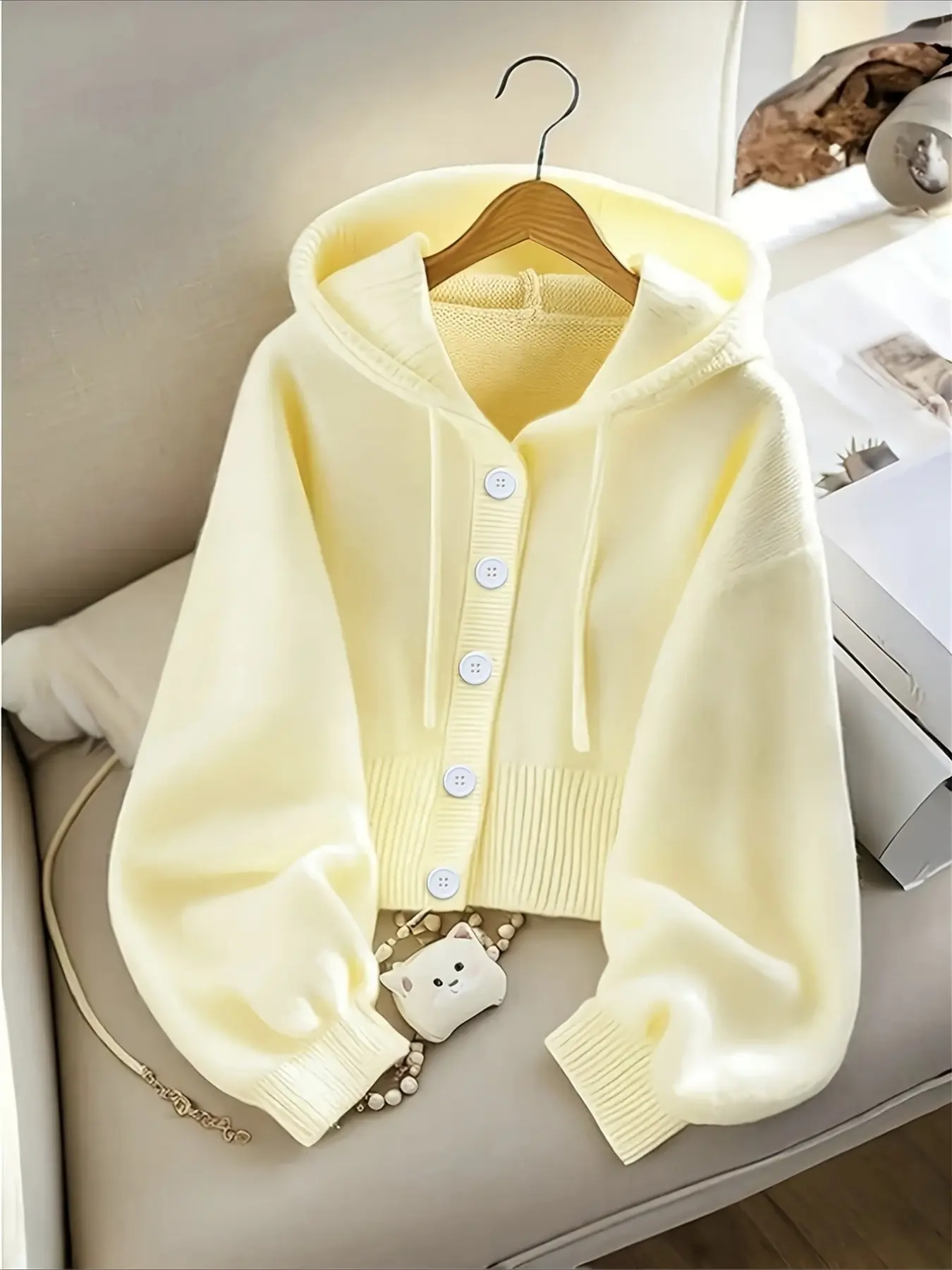 New Y2K Elegant Women's Loose Fit Knit Cardigan, Long Sleeve Button Front, Soft Polar Fleece, Spring & Fall, Casual Outdoor Wear