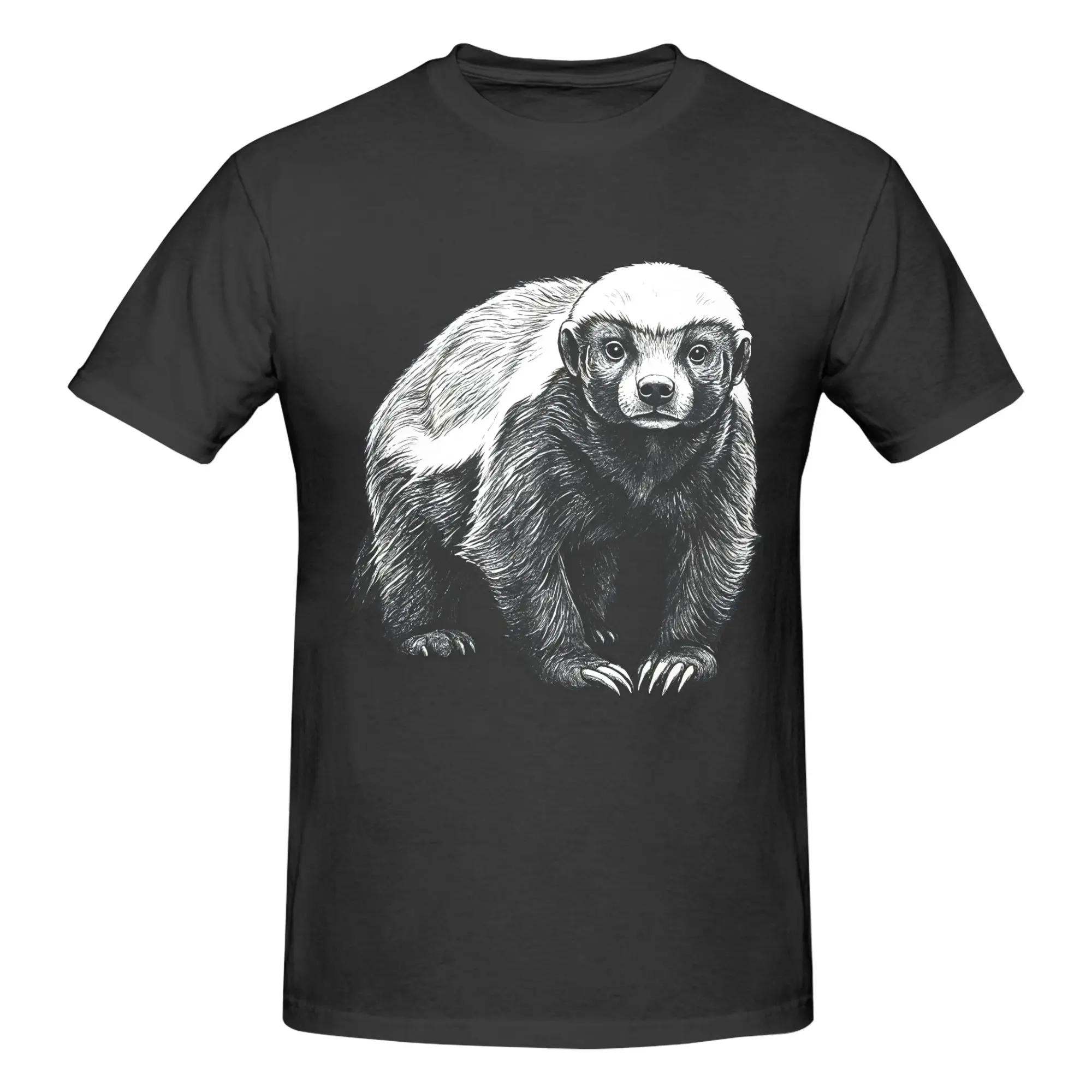 Men's Realistic Honey Badger Graphic T-Shirt - Black and White Wildlife Animal, Short-Sleeve Cotton, Casual Everyday, Minimalist Round Neck Tshirt, Top, Shortsleeve