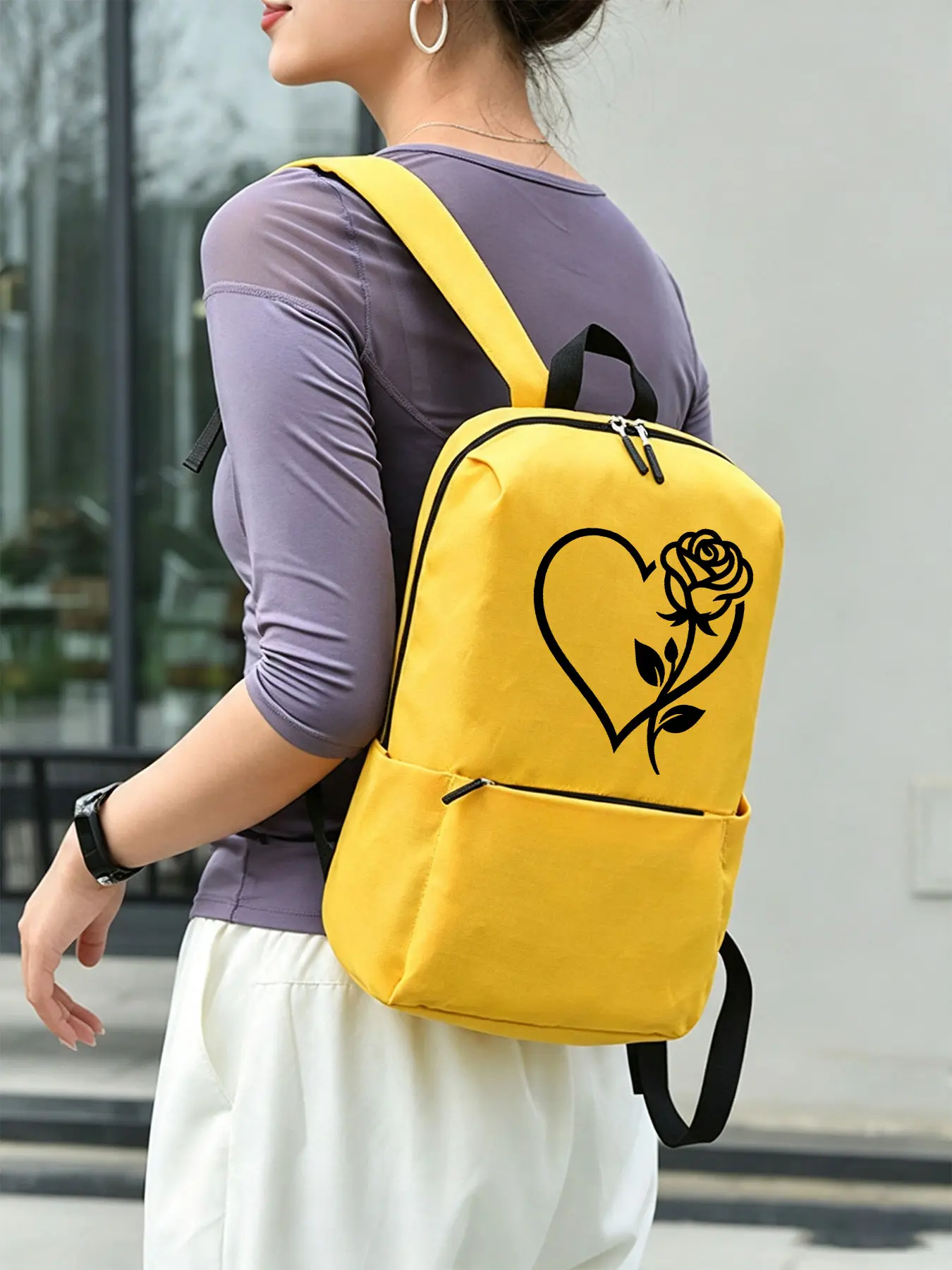 Heart Rose Printed Casual Backpack, Ergonomic Decompression Shoulder Straps, Multi-layer Storage Computer Backpack, Lightweight Travel Daily Bag, Suitable for Men and Women, Halloween Gifts