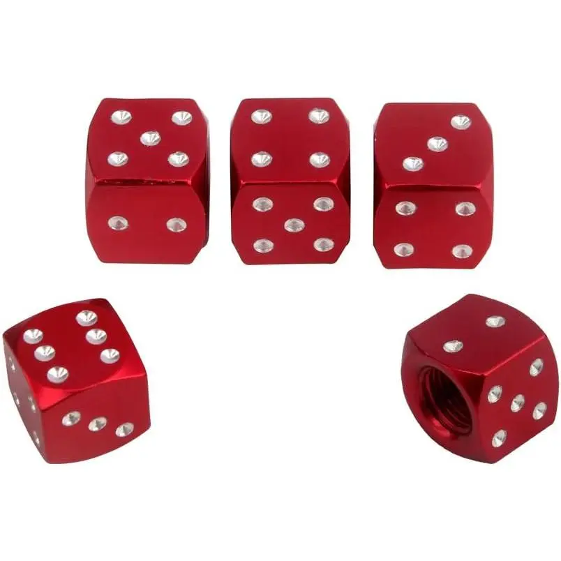 5X Aluminum Dice Valve Stem Caps Car Motorcycle Bicycle Tire Valve Caps Red
