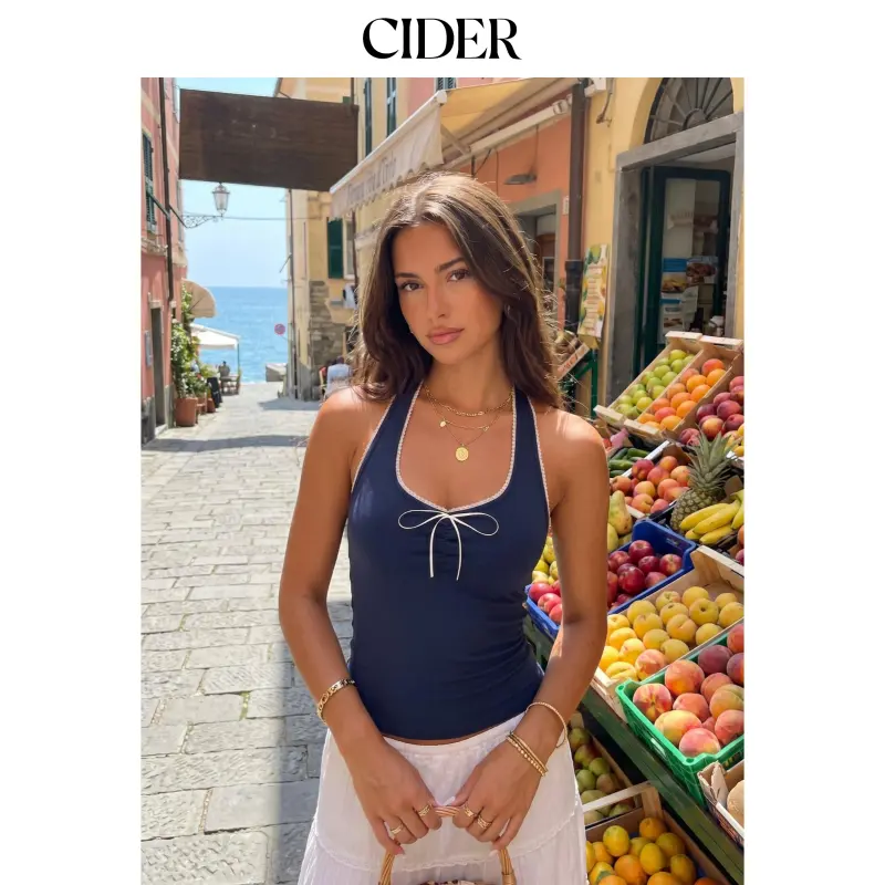 Cider Cotton-blend Halter Neck Ruched Front Cami Top SummerWins SummerFinds