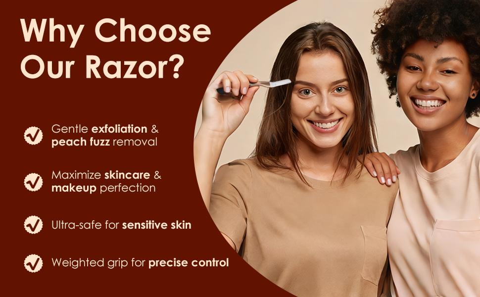 Dermaplane Razor, Exfoliating Face Razors for Women, Dermaplaning Tool, 1 Reusable Handle with 10 Blade Refills, Facial Peach Fuzz Removal and Eyebrow Shaping (Rose Gold)