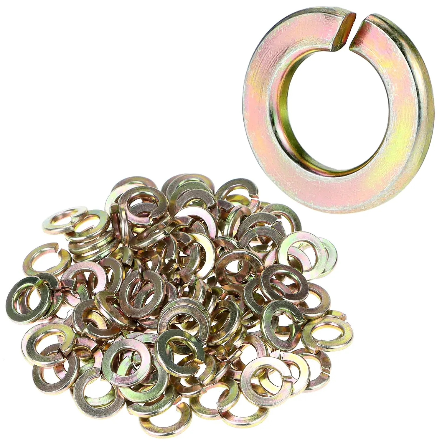 Split Lock Washer, 3/8" Grade 8 Thru-Hardened Steel Washer, 100 Pack