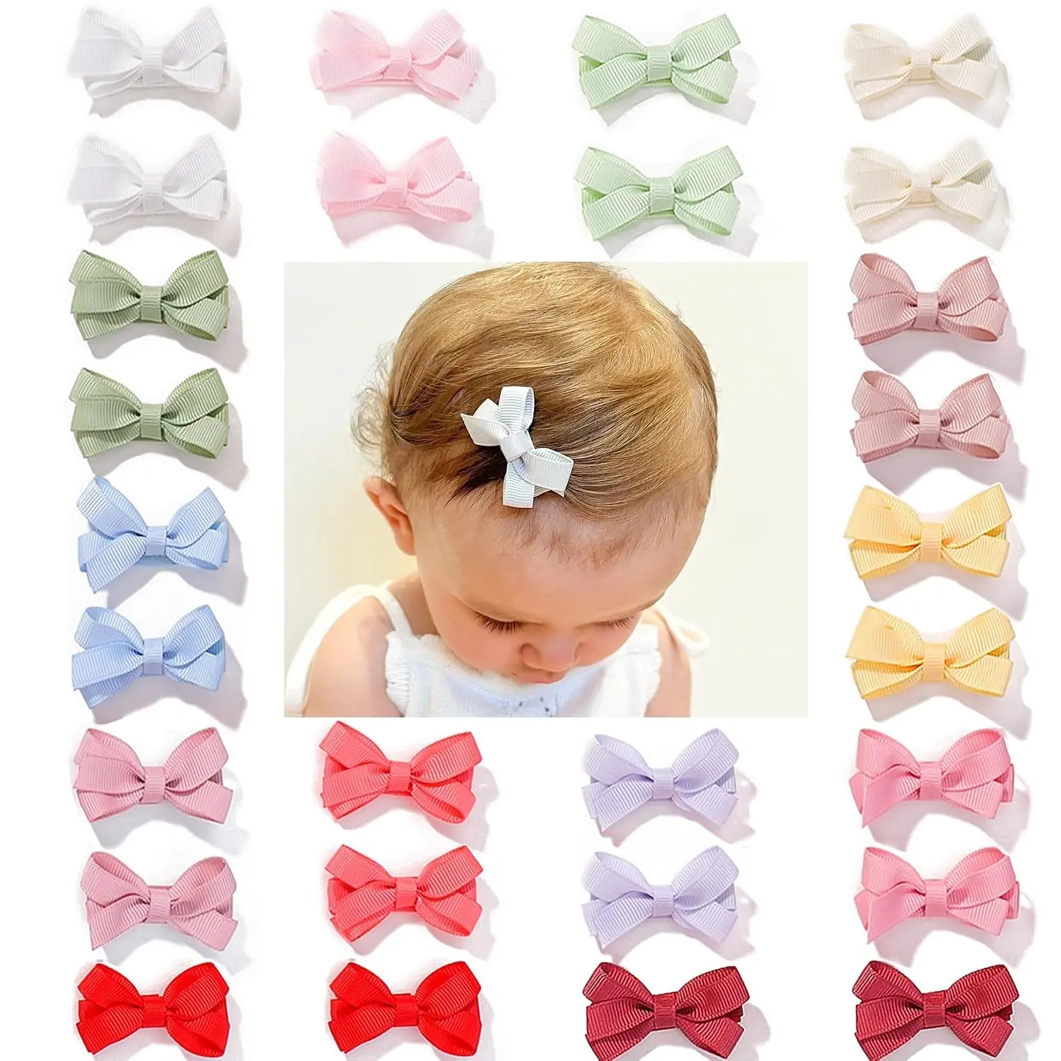 28 Pack 2 Inch Mini Bow Snap Hair Clips, Grosgrain Ribbon Bows for Baby Girls Toddlers Infants, Tiny Hair Accessories for Fine Hair(Gift)