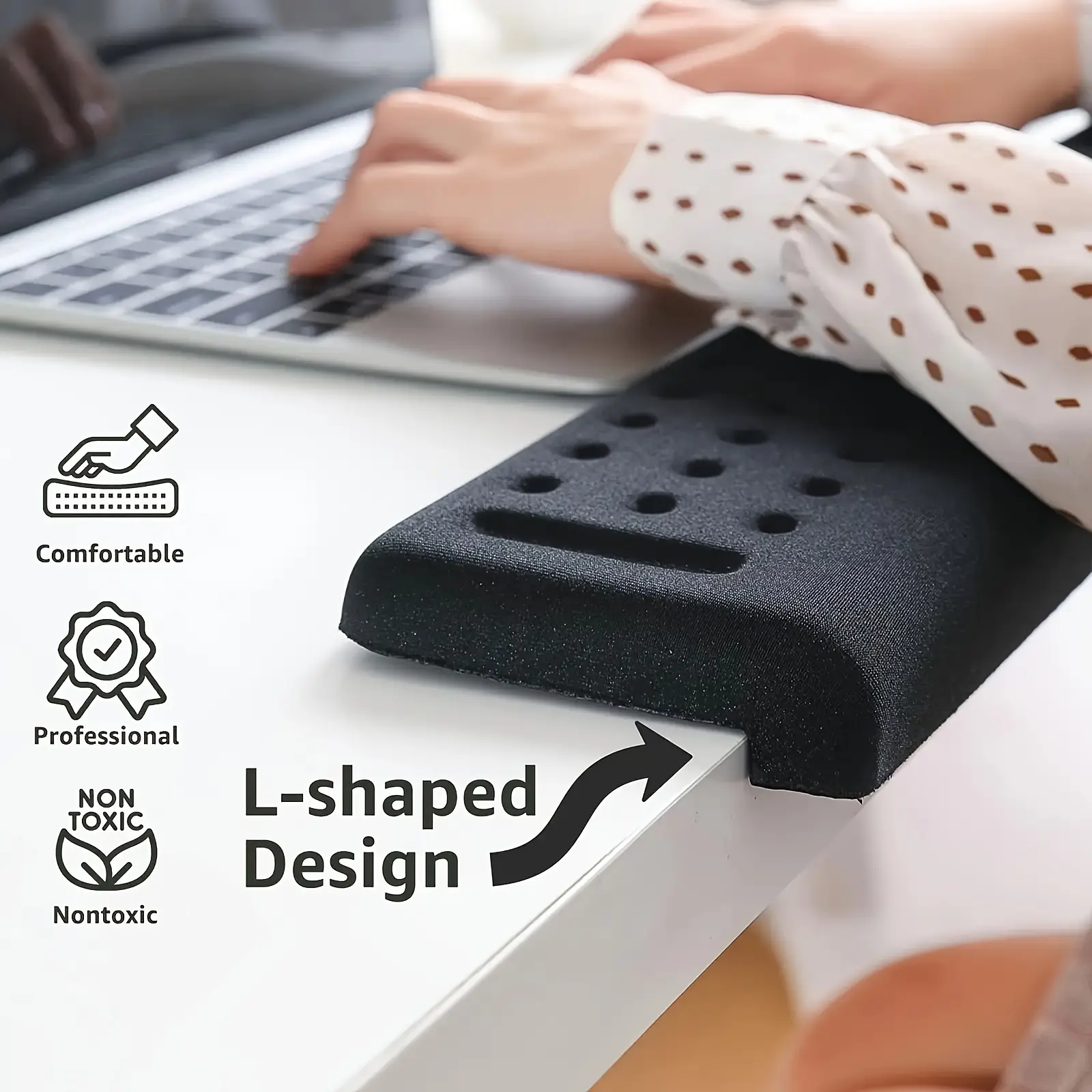 1 piece L-shaped desk mat with non-slip foam base and ergonomic wrist/forearm support - large comfortable wrist rest, suitable for computer work, typing and drawing - ideal for home office desks, durable