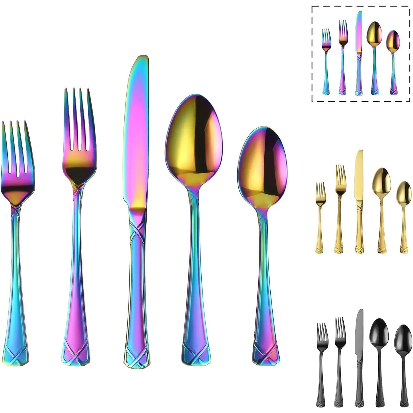 40- Colorful Stainless Steel Flatware Set for 8, Rainbow Cutlery Set include , Forks and Spoons,  Dishwasher Safe Silverware for Parties, Weddings & Family Dining