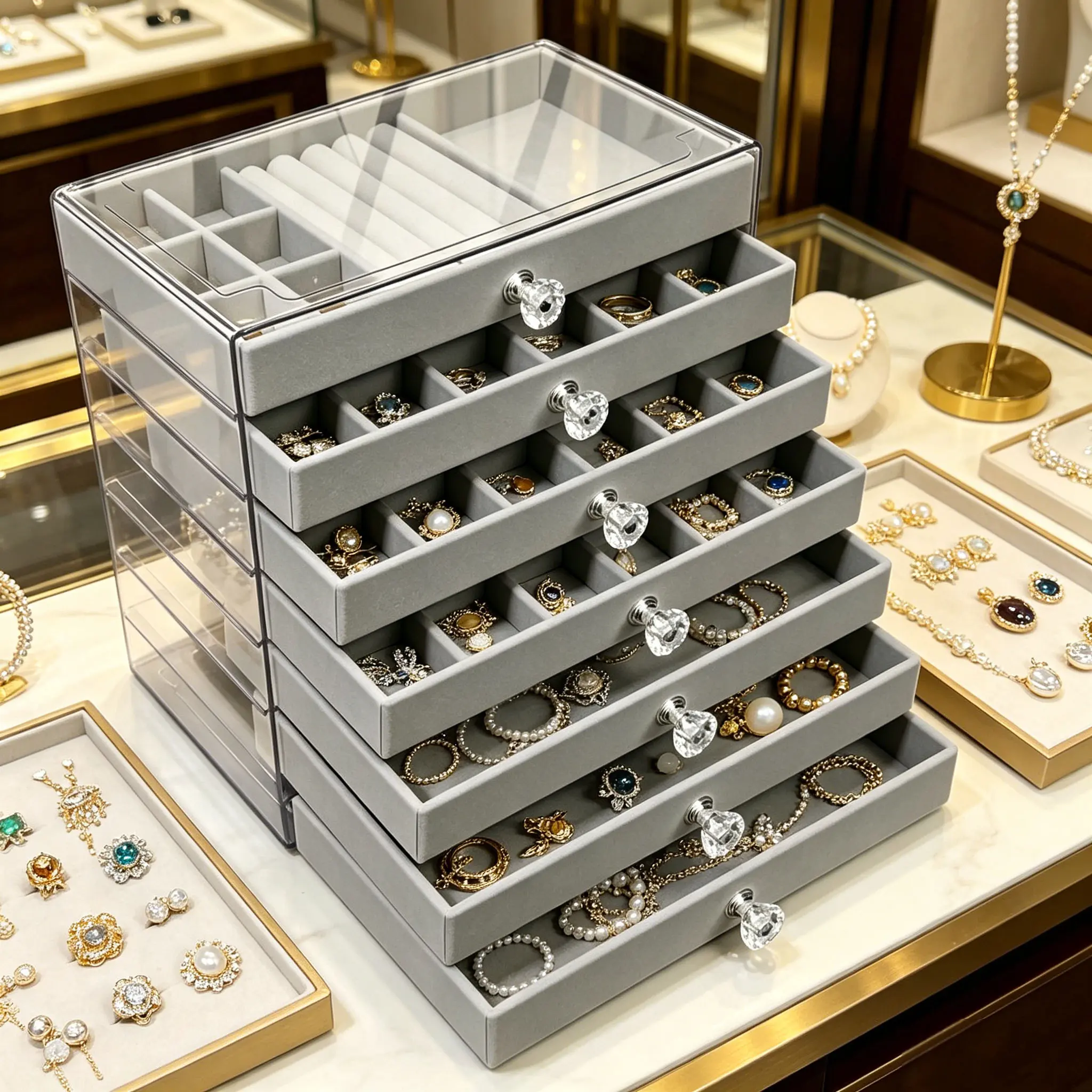 7-layer Large Capacity Transparent Stackable Drawer Style Jewelry Storage Box - Desktop Jewelry Box, Compartment Storage Box, Can Store Earrings, Rings, Necklaces, Bracelets - Multifunctional Home And Office Accessory Organizer