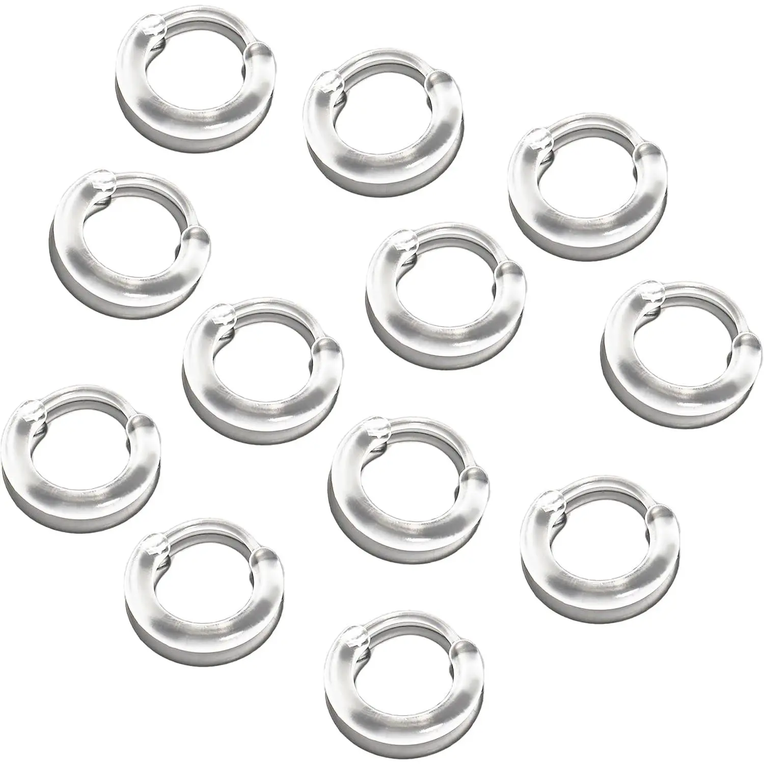 Anti-Allergy Unisex Plastic Hoop Ear Retainers & Nose Rings Set, with Buckle, 12 Pairs. (Clear)