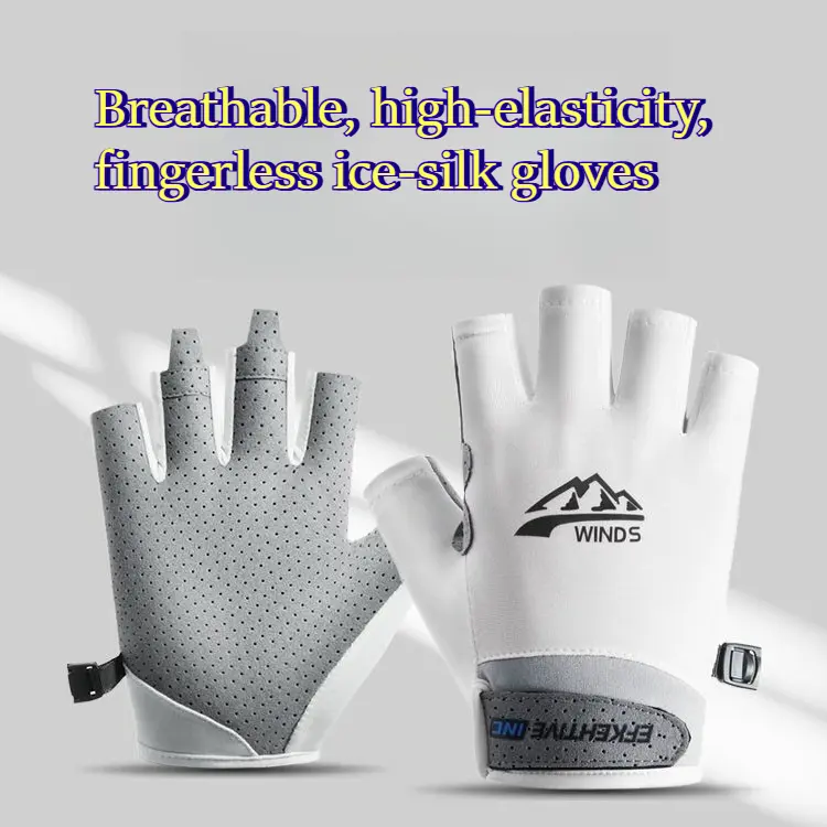 Fingerless Ice Silk Gloves Breathable High Elasticity Half Finger Mittens Summer Sun Protection Non Slip Soft Sports Cycling Driving Fishing Gym Outdoor Athletic Hand Wear For Men Women