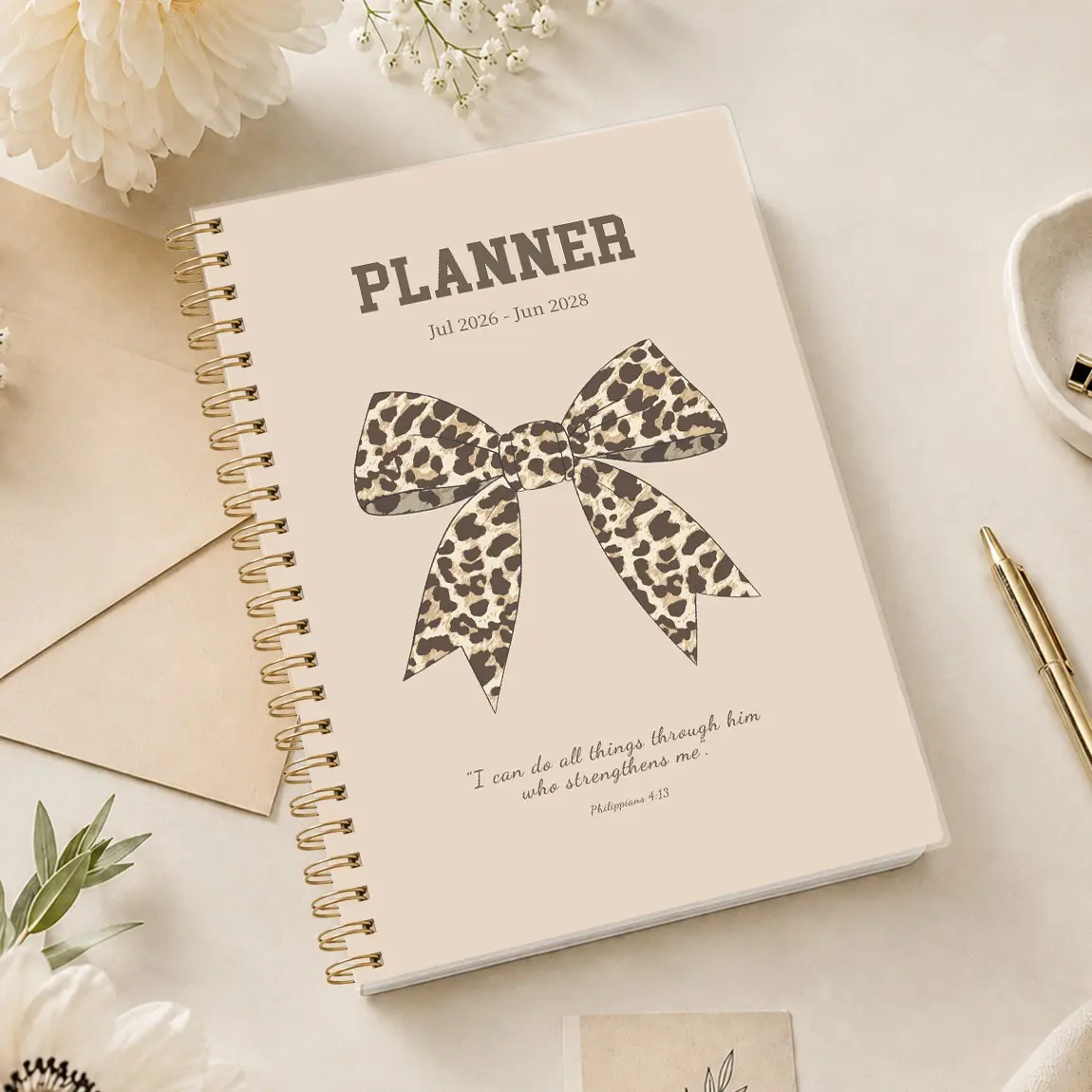 2026-2028 Monthly Planner Notebook, Life Planner Journal, Office Planner, Leopard Print Bow Cover A5 Coil Journal, Productivity Planner, Schedule Planner, Spiral Binding Calendar, Reference Calendar and Notes Page
