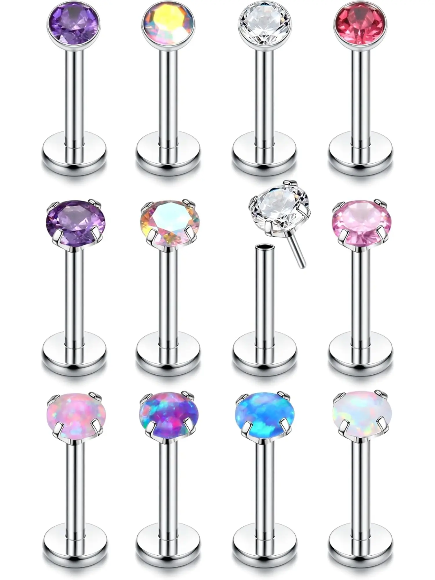 12 Pcs 20G Surgical Steel Labret Piercing Jewellery Threadless Push in Lip Piercing Nose Studs Labret Stud Tragus Stud Lip Bar Nose Piercing Monroe Medusa Helix Tragus Piercing Jewellery