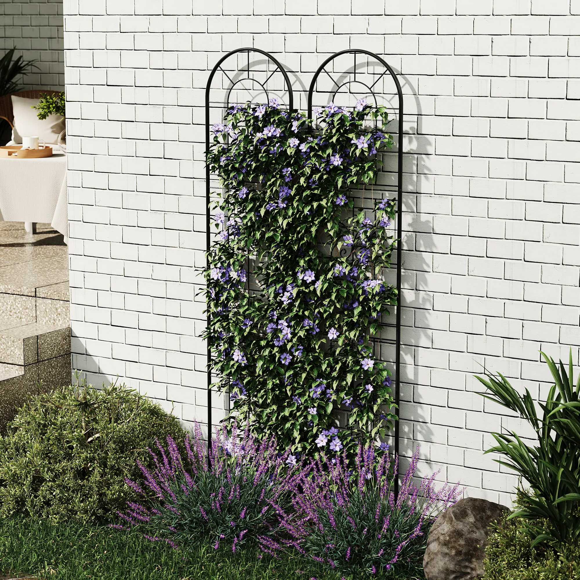 Heavy Duty Black Metal Garden Trellis Panels, Rustproof Plant Support Fence for Climbing Vines Roses Vegetables, 4 Pack