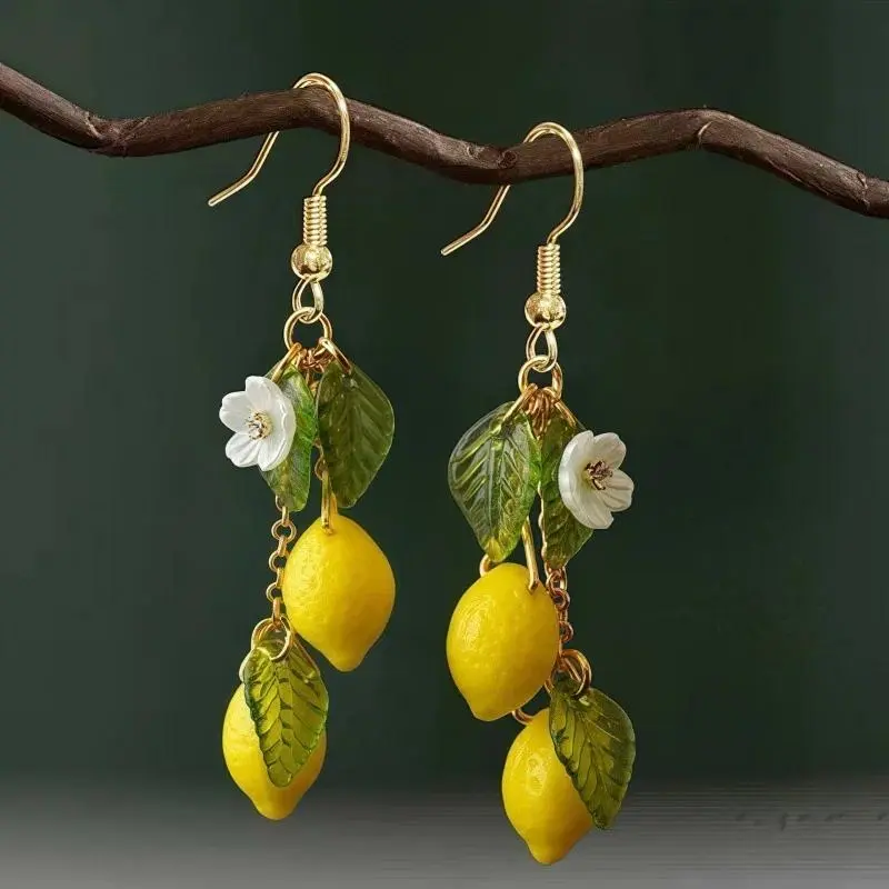 Bohemian Lemon Dangle Earrings for Women, 3D Fruit Shaped Summer Jewelry with Long Yellow Beaded Tassels, Boho Shabby Chic Earrings, Bohemia Earrings