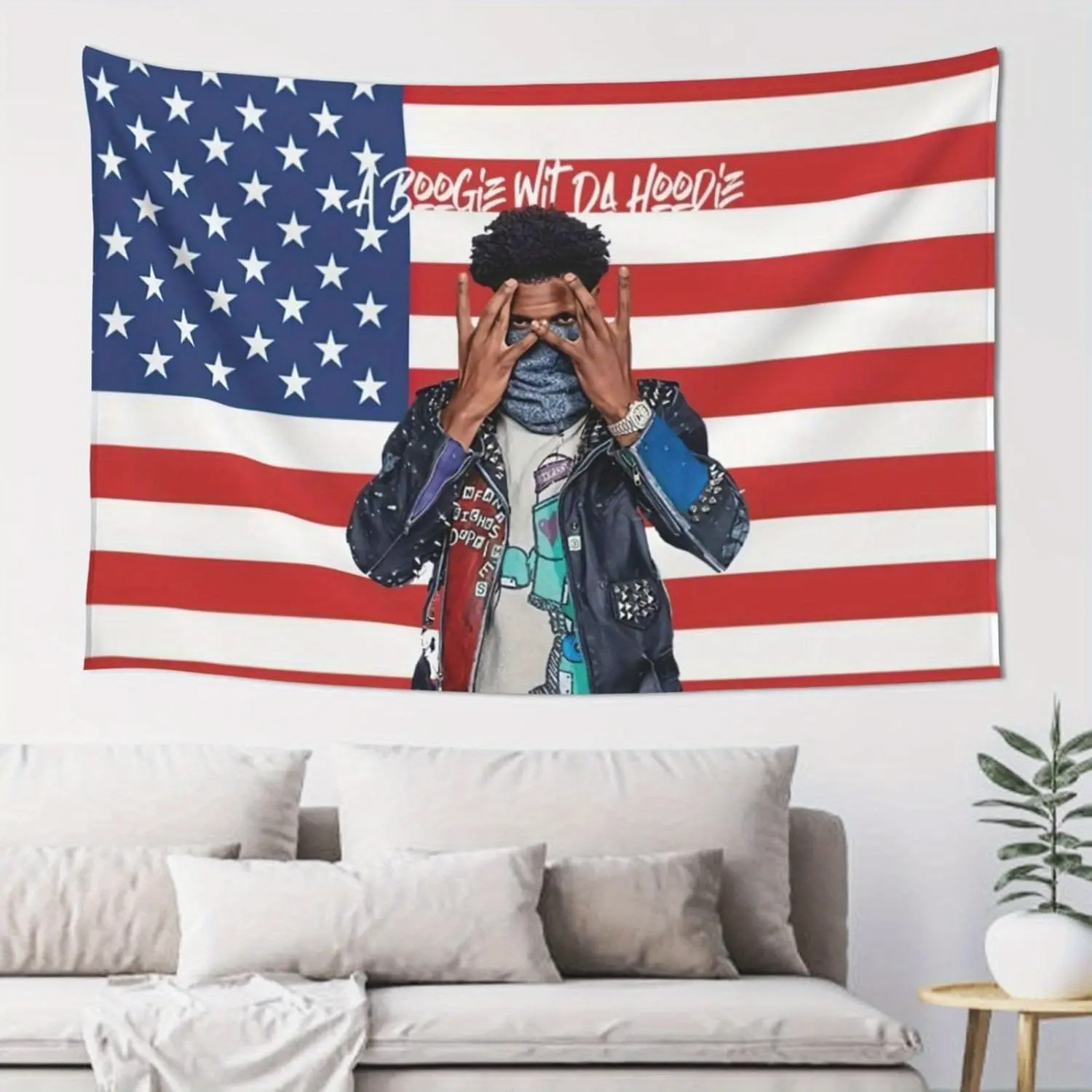 1pc of WIUGHOH A Boogie with Da Hoodie Wall Tapestry Featuring a Design of The American Flag, Suitable for Horizontal Display in Bedrooms, Living Rooms, And Dorms, Comes with a Free Installation Kit