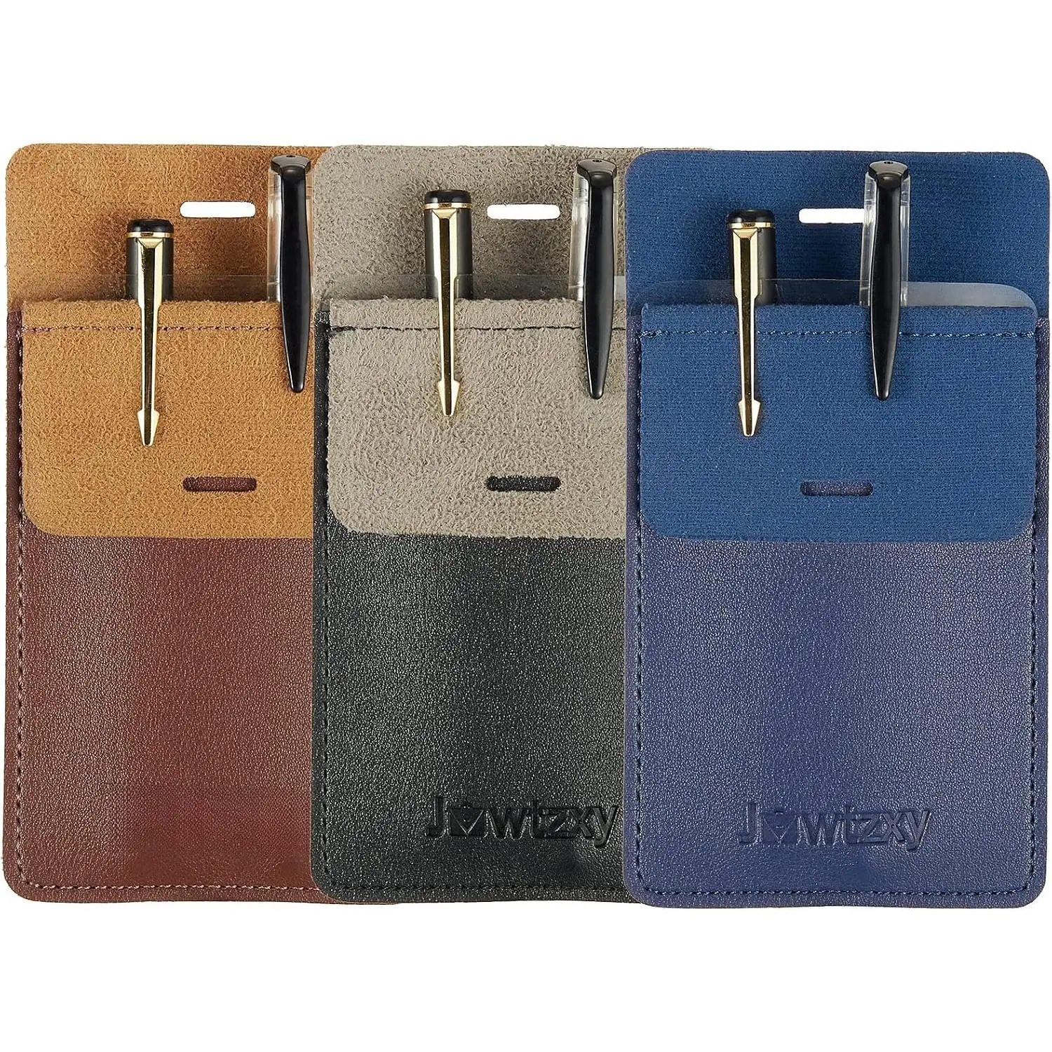 Pocket Protector, 3 count Leather Pocket Pen Holder Organizer Pouch for Shirts Lab Coats Pants Pen Sleeve - Multi-Purpose Pen Pocket Holds Pens Pointers Pencils and Notes Card (Brown, Black,Blue)