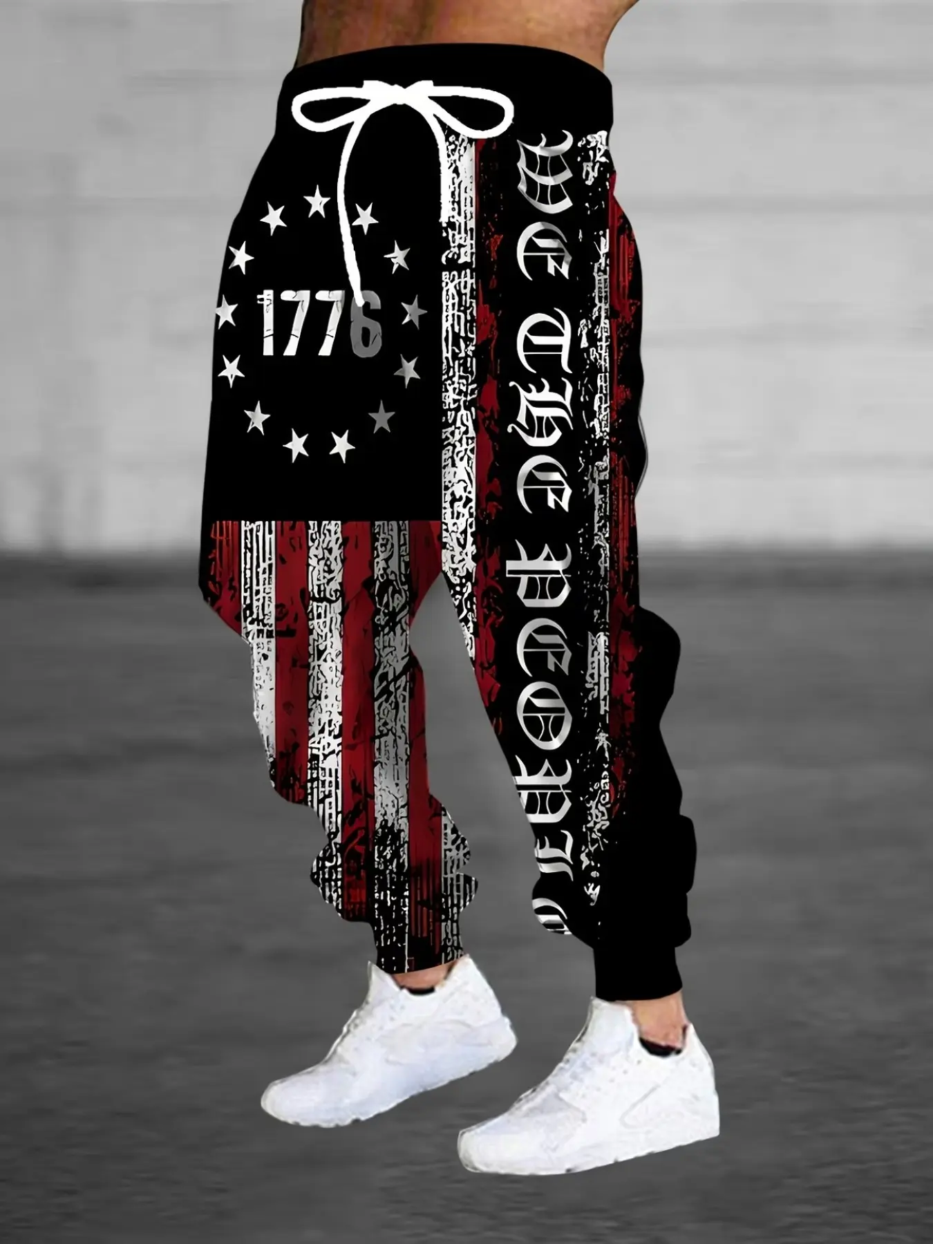 Men's Fashion 3D American Flag Print Drawstring Pants with Pockets, Casual Streetwear Trousers, Casual Polyester Sweatpants, All Seasons, Casual Athleisure Pants