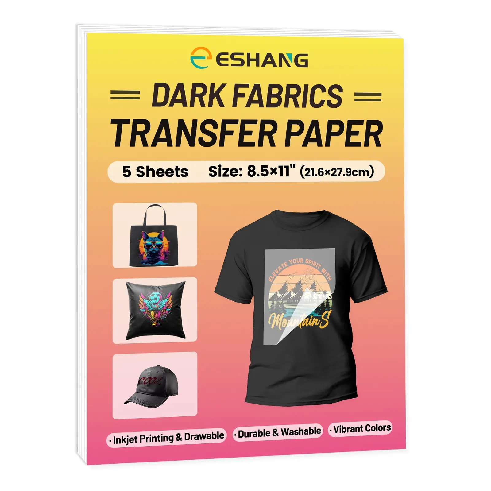 5 Sheets Letter Size Heat Transfer Paper for Dark Fabric, 8.5x11 Inch Printable Iron-On Transfer Paper, Easy DIY T-Shirt Transfer, Crafts