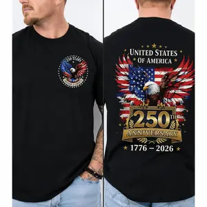 United States 250 Year Anniversary Red and Blue Eagle Conserv Front and Back Graphic Gildan Unisex T-Shirt
