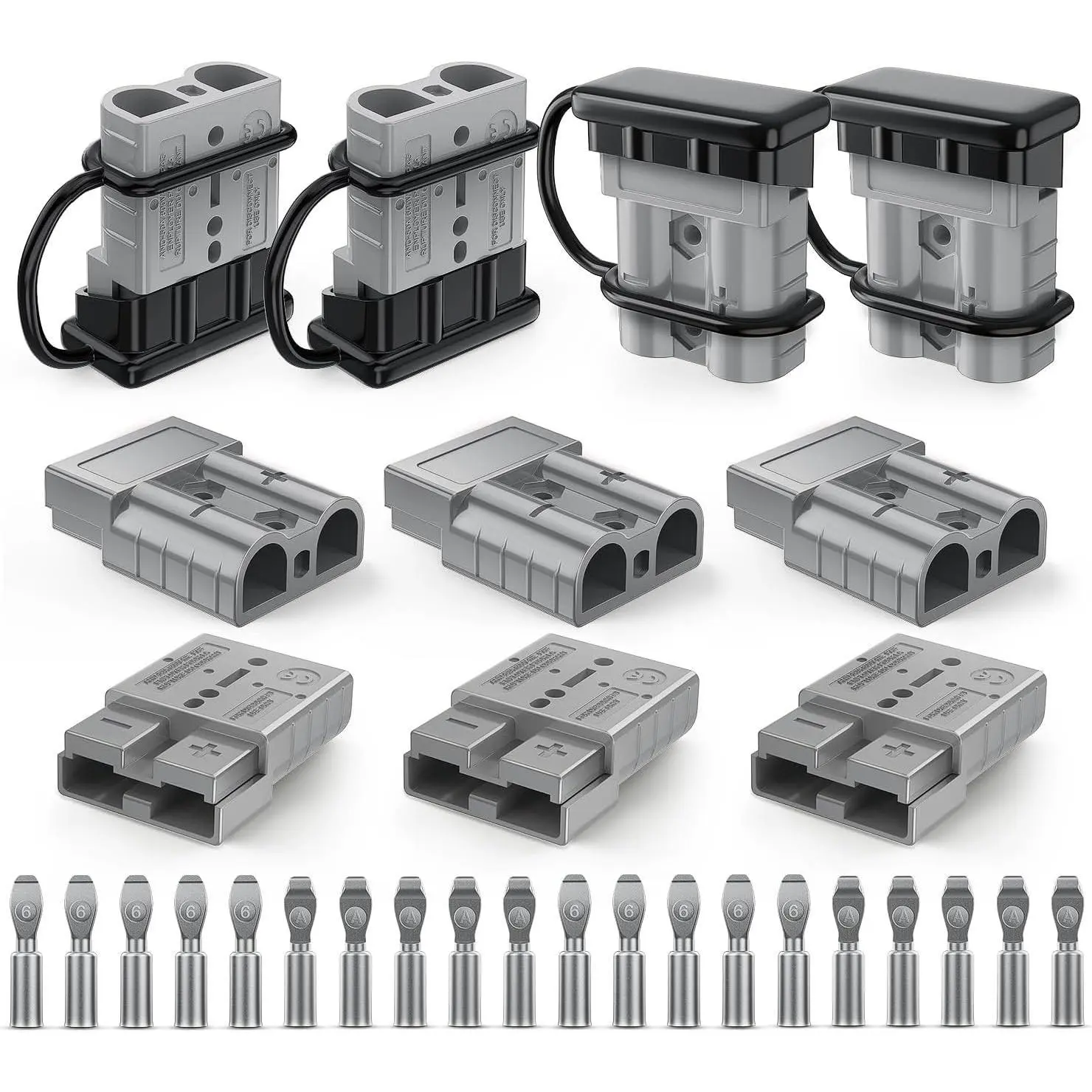 Nilight 50AMP 6AWG Anderson Connector Kit - 12V-36V High Current Flame-Retardant Remote Battery Disconnect, Easy-Install Quick Connect Plugs for Marine ATV Car Cranes, 10 Grey 6-Gauge Wire Harness Connectors