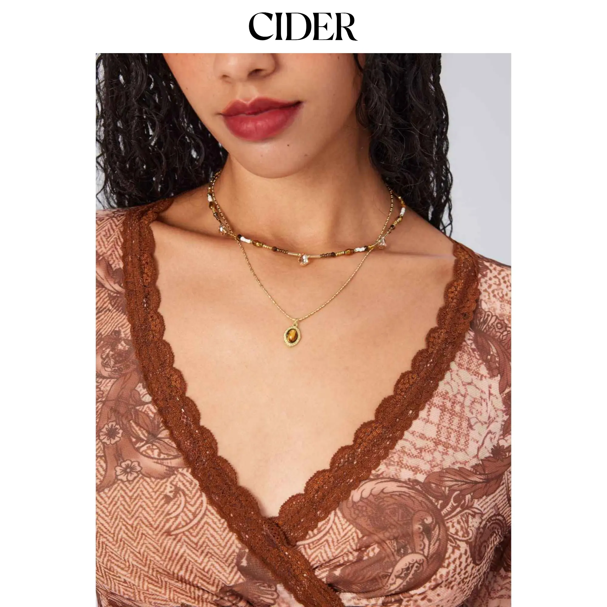 Cider DOUBLE LAYER STONE BEADED 18K GOLD PLATED COPPER NECKLACE