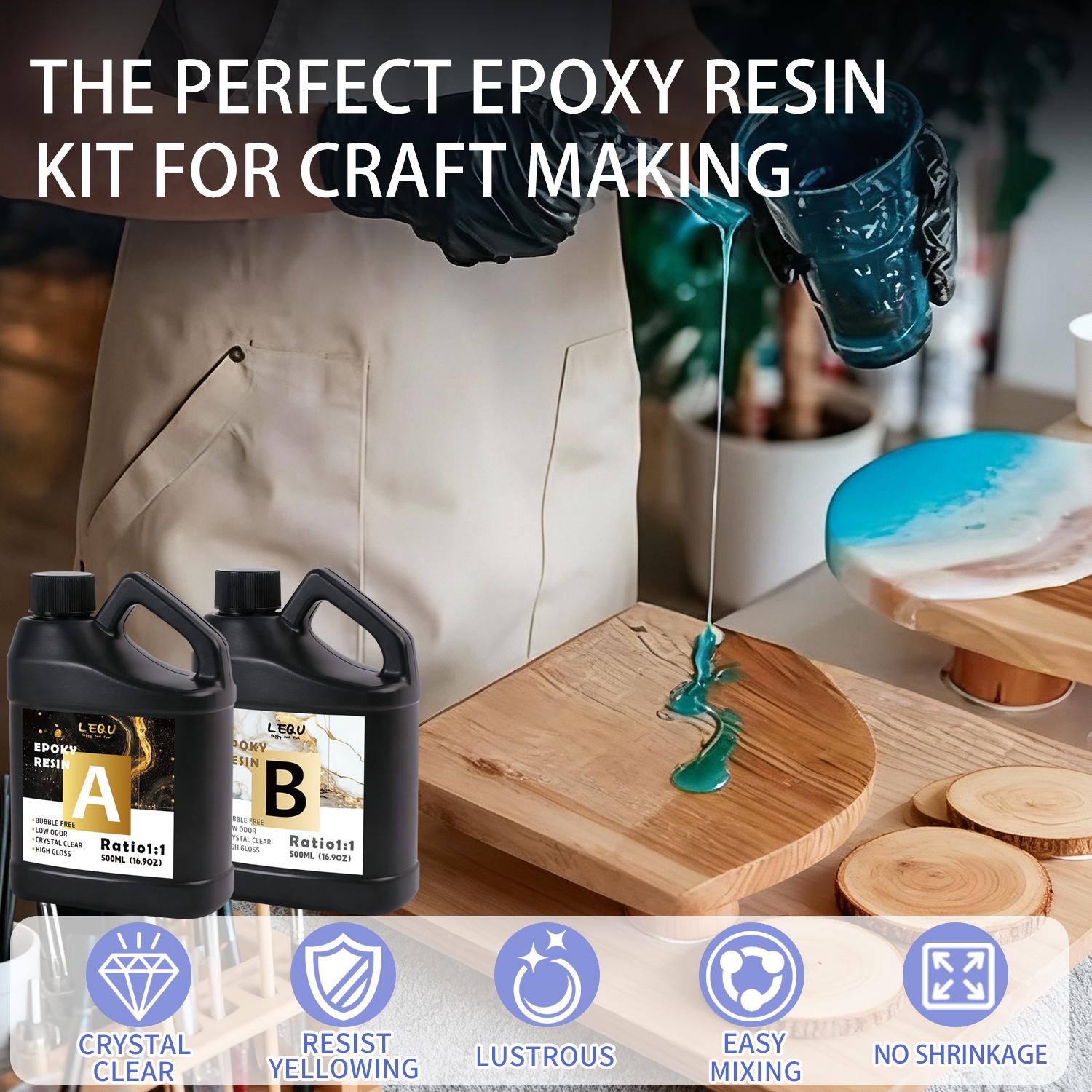 LEQUCountertop Epoxy Resin Kit, clear countertop epoxy resin, self-leveling and bubble-free. This resin kit is suitable for both coating and casting applications, and is ideal for arts and crafts, DIY projects, woodworking, mugs, jewelry making, molds, ba