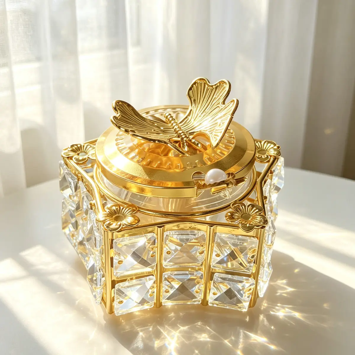 Star-Shaped Crystal Sugar Bowl, Baroque Style Luxury, Diamond Rhinestone Frame, 3D Dragonfly Lid, Pearl Spoon Holder, Kitchen Coffee and Tea Decor