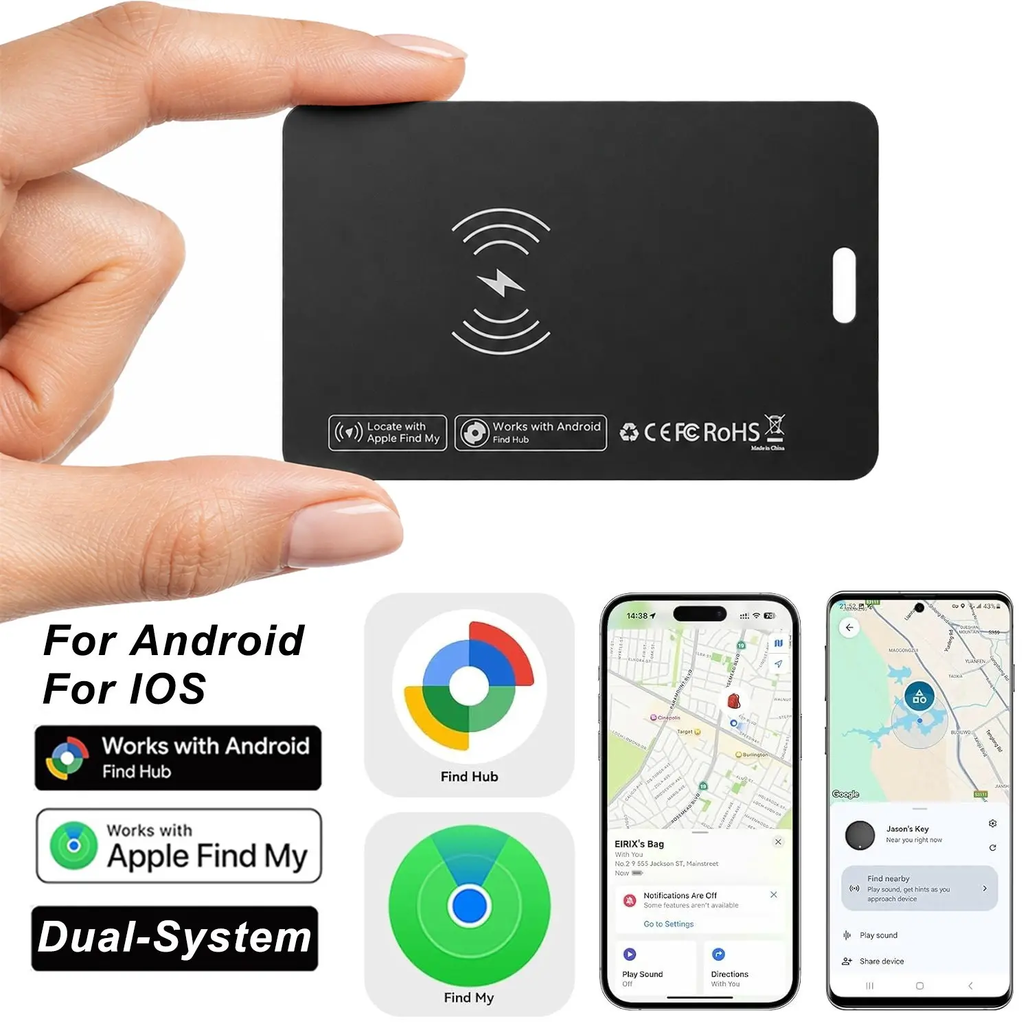 Wallet Tracker Card for Apple Find My & Android, Anti Lost Wireless Rechargeable Slim Bluetooth Tracker with Magnetic Wireless Charging, Smart Item Finder for Wallet, Passport, Luggage & Bag