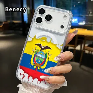 Ecuadorian flag essence Pattern Magnetic Phone Case for iPhone 17 16  Pro Max Plus 15 14 13 12 11 Air E Anti-Yellowing Shockproof Lightweight Transparent Acrylic Large Hole Soft Cover Supports Wireless Charging