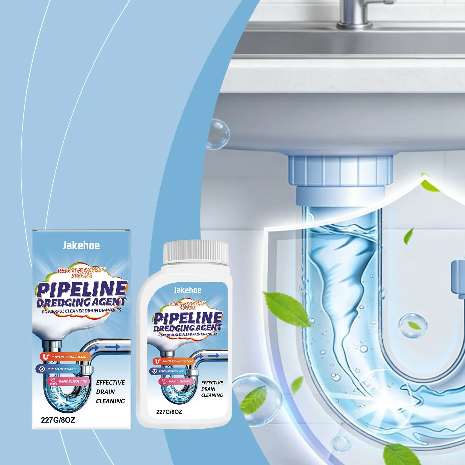 Drain Unblocker Powder, Quick Drain Cleaning for Kitchen Sink and Toilet Pipes, Toilet Clog Remover, Odor Eliminator, Fast Plumbing Solution