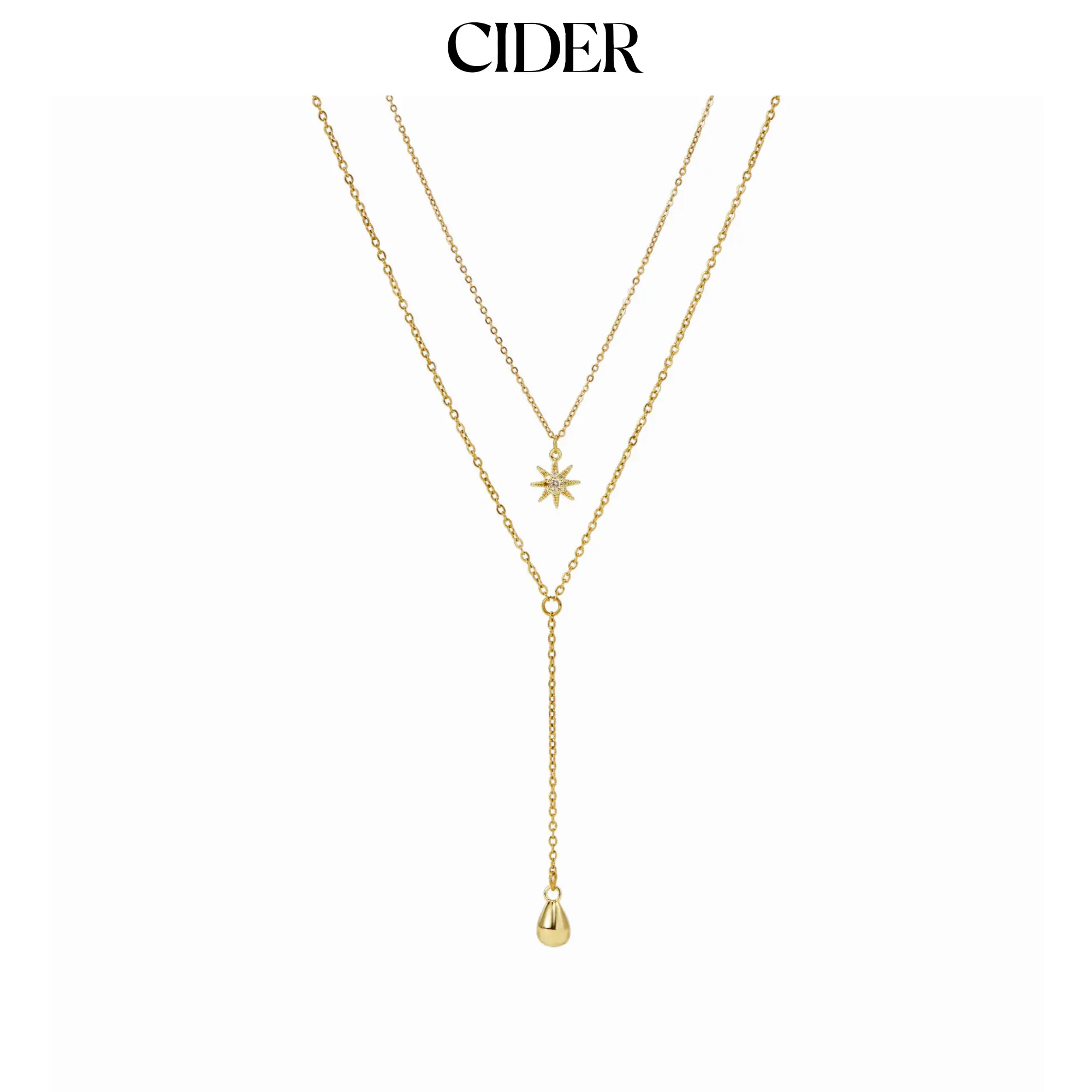 Cider STAR & WATER DROP LAYERED PENDANT NECKLACE