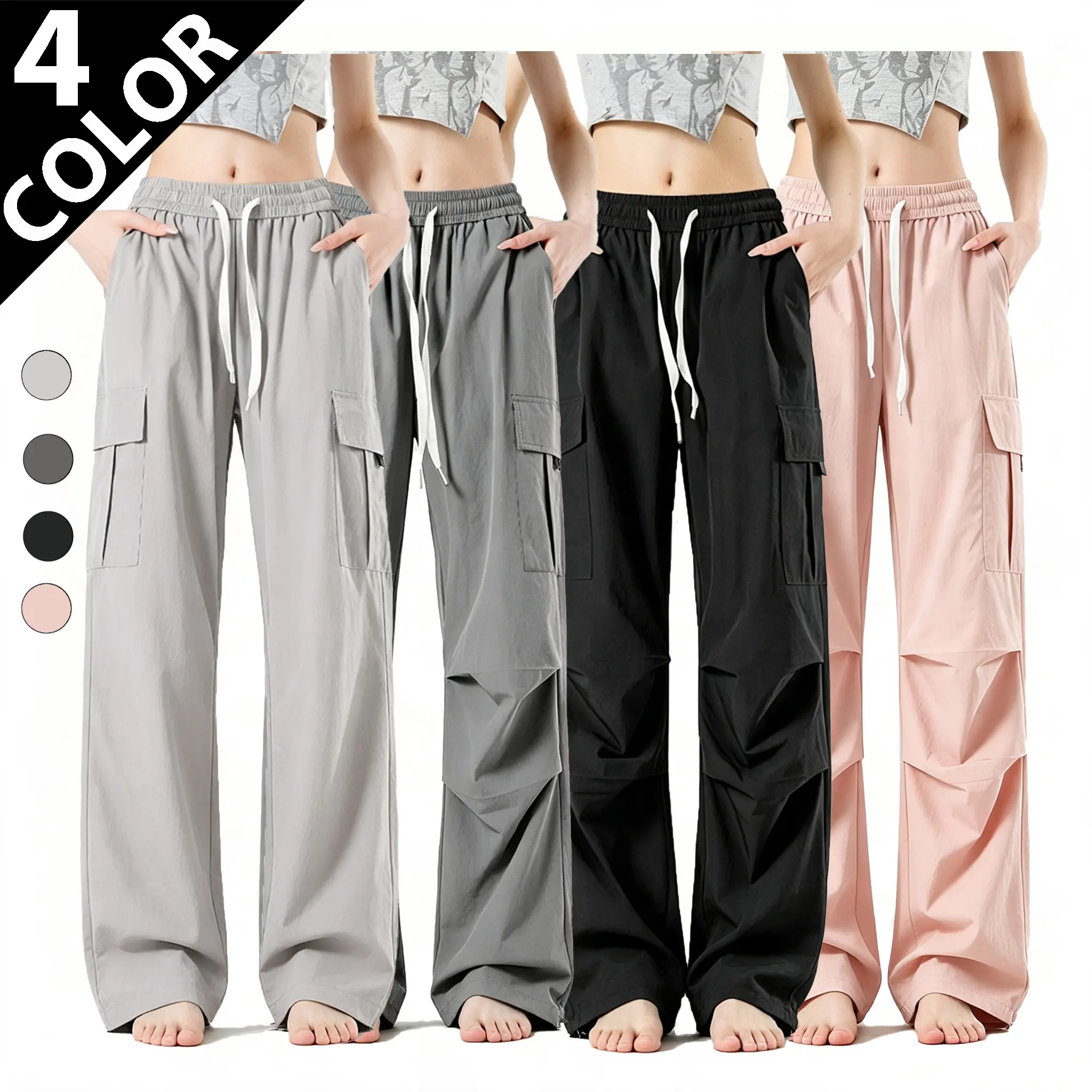 2026 High-Quality Viral Paratrooper Pants, new summer stretch cargo trousers for women. Featuring trendy Hong Kong-style cuffed jogger silhouette and convertible straight-leg casual design, ideal for outdoor activities and daily styling. Crafted from