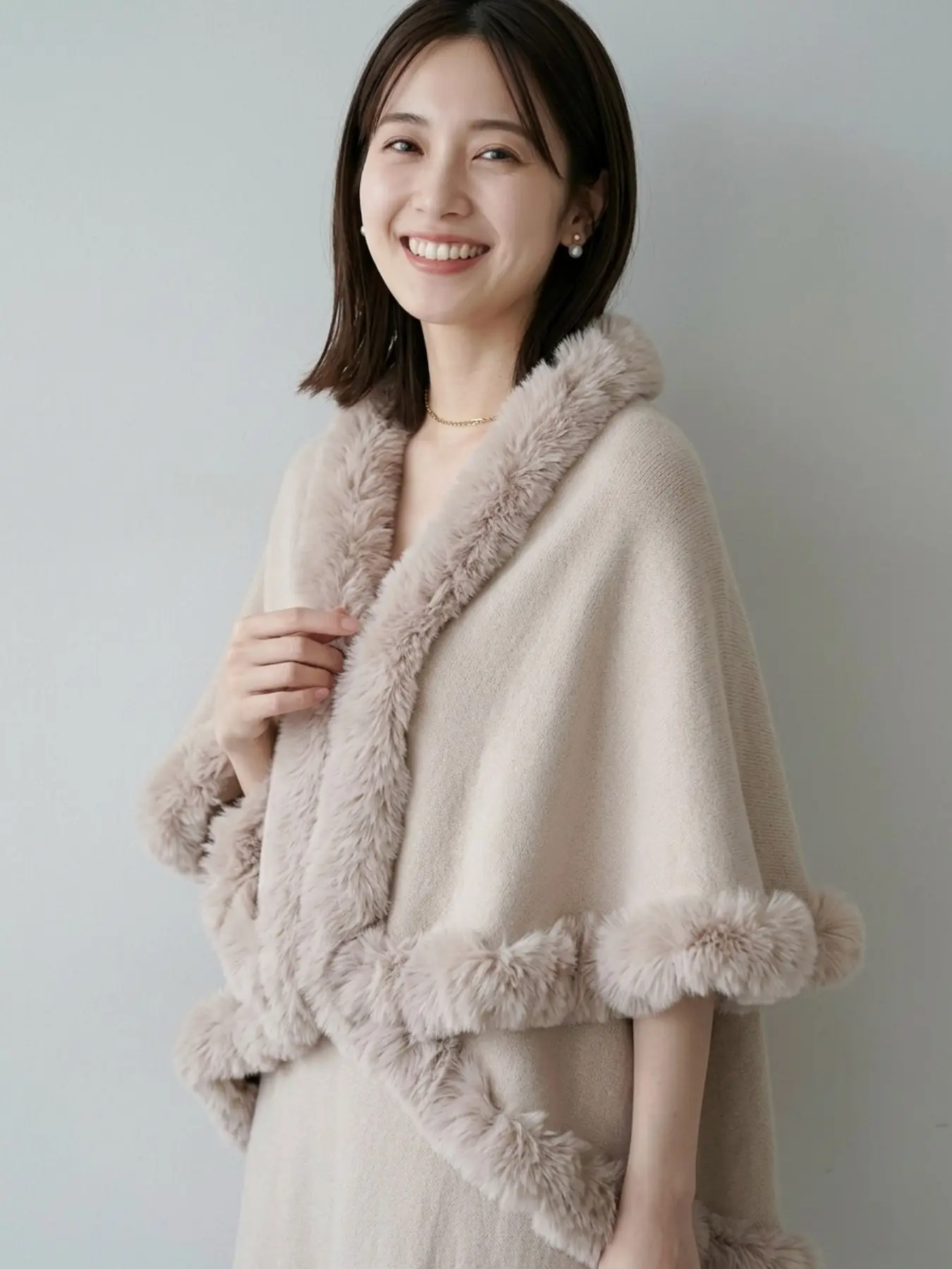 Autumn Winter Rabbit Fur Collar Double Layered Sheepskin Coat, Large Size Knit Open Front Jacket, Warm and Cozy Outerwear