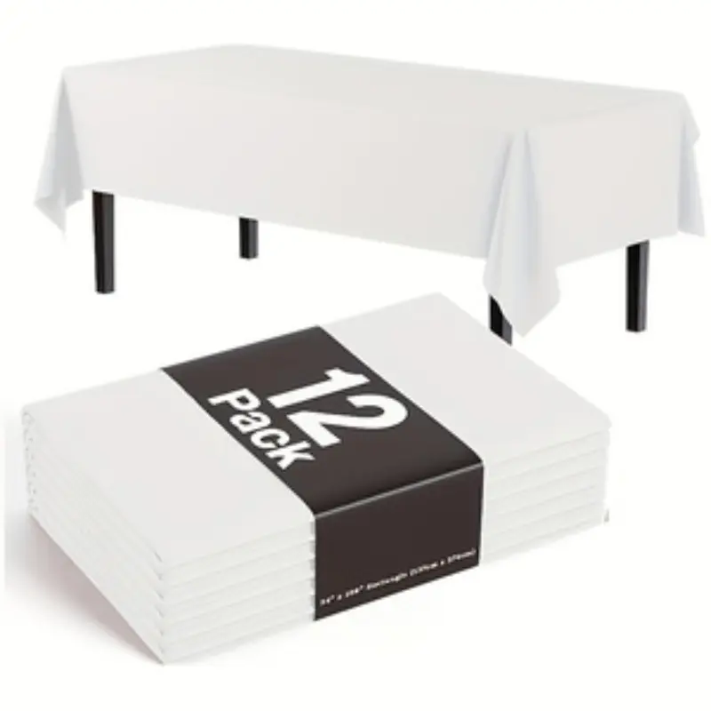 Exquisite 12-Pack Premium Plastic Tablecloth 54in x 108in Rectangle Table Cover Parties, Picnic, Wedding, Camping and Outdoor, Disposable or Reusable