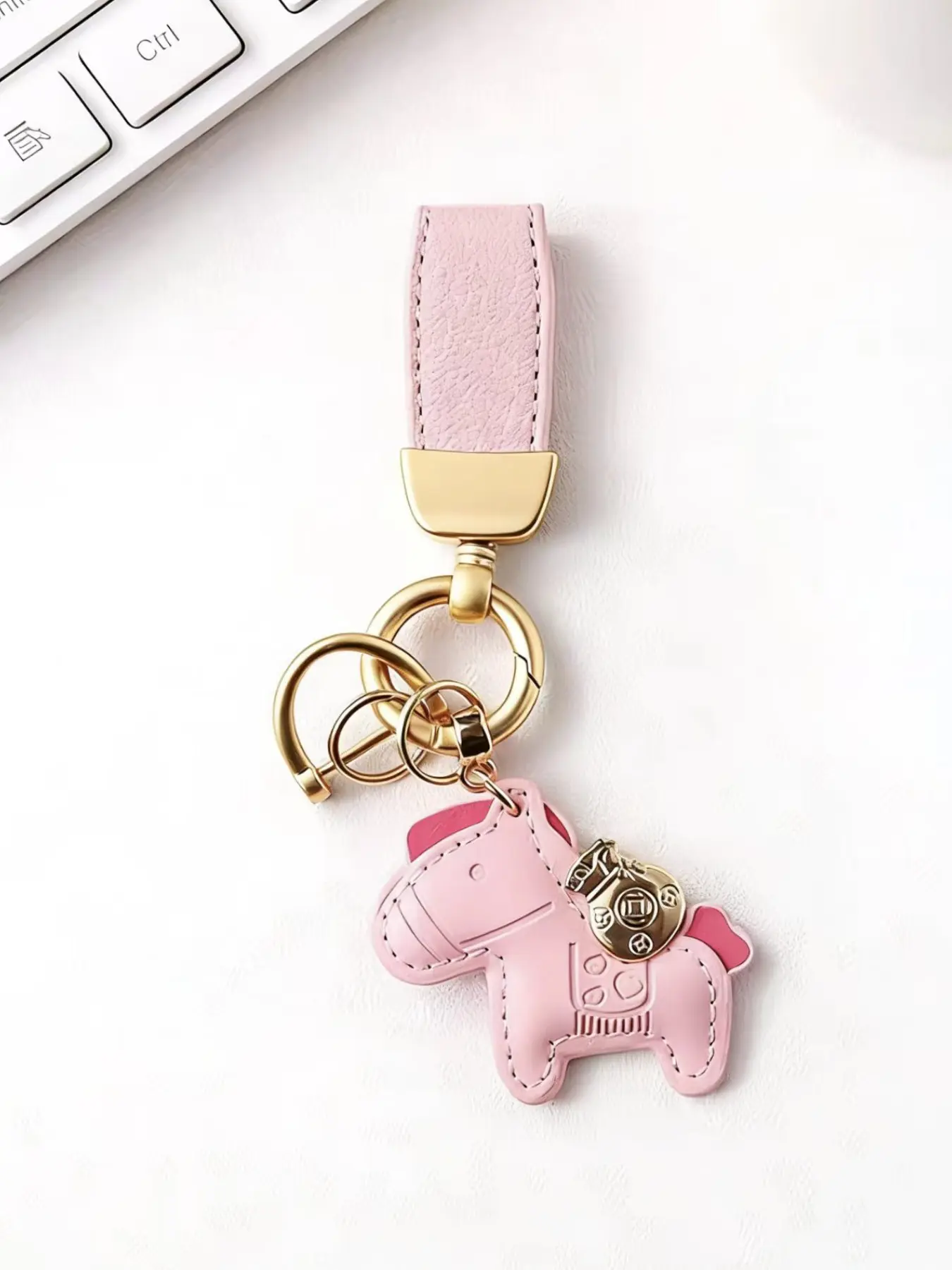 Luxury Handcrafted Leather Horse Keychain with Golden Luck Charm - Your 2026 Good Luck Essential | Aesthetic Bag Accessory & Meaningful Gift