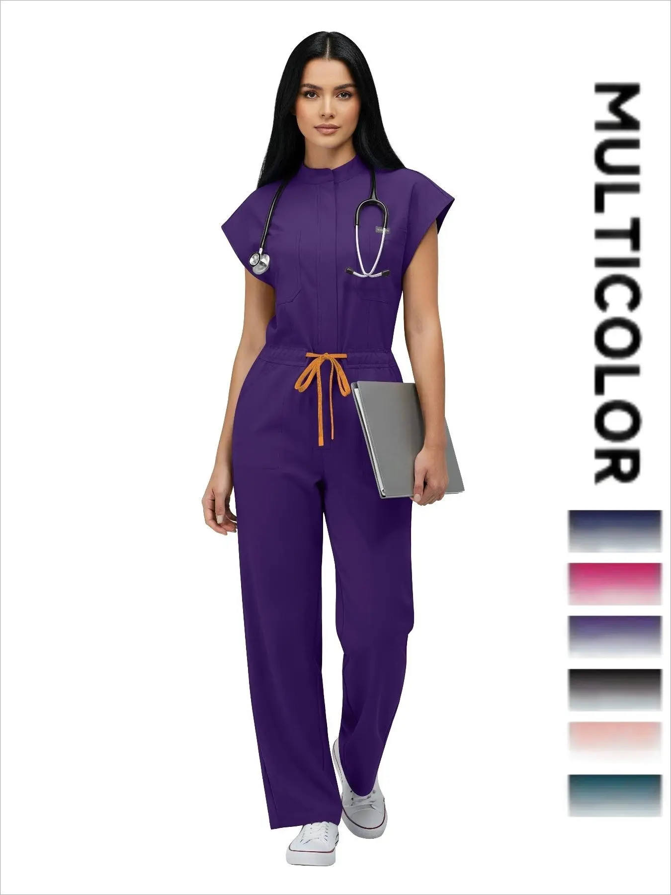 Slim Fitting Elasticity Scrubs Workwear Operating Room Medical Uniforms Nurse Scrubs Casual Basic Fitted Jumpsuit Women Solid Color Surgery Clothing