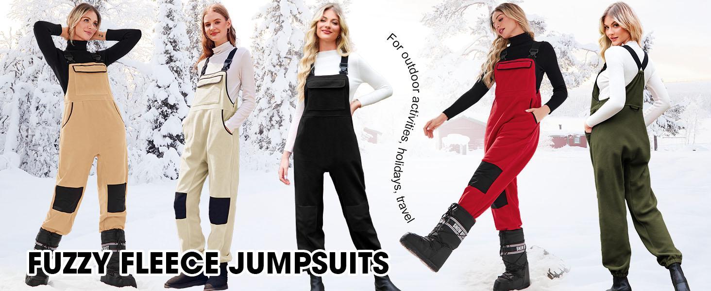 Imily Bela Women's Fleece Warm Overalls Winter Casual Jumpsuits with Pockets Ski Bibs Snow Pants S-2X