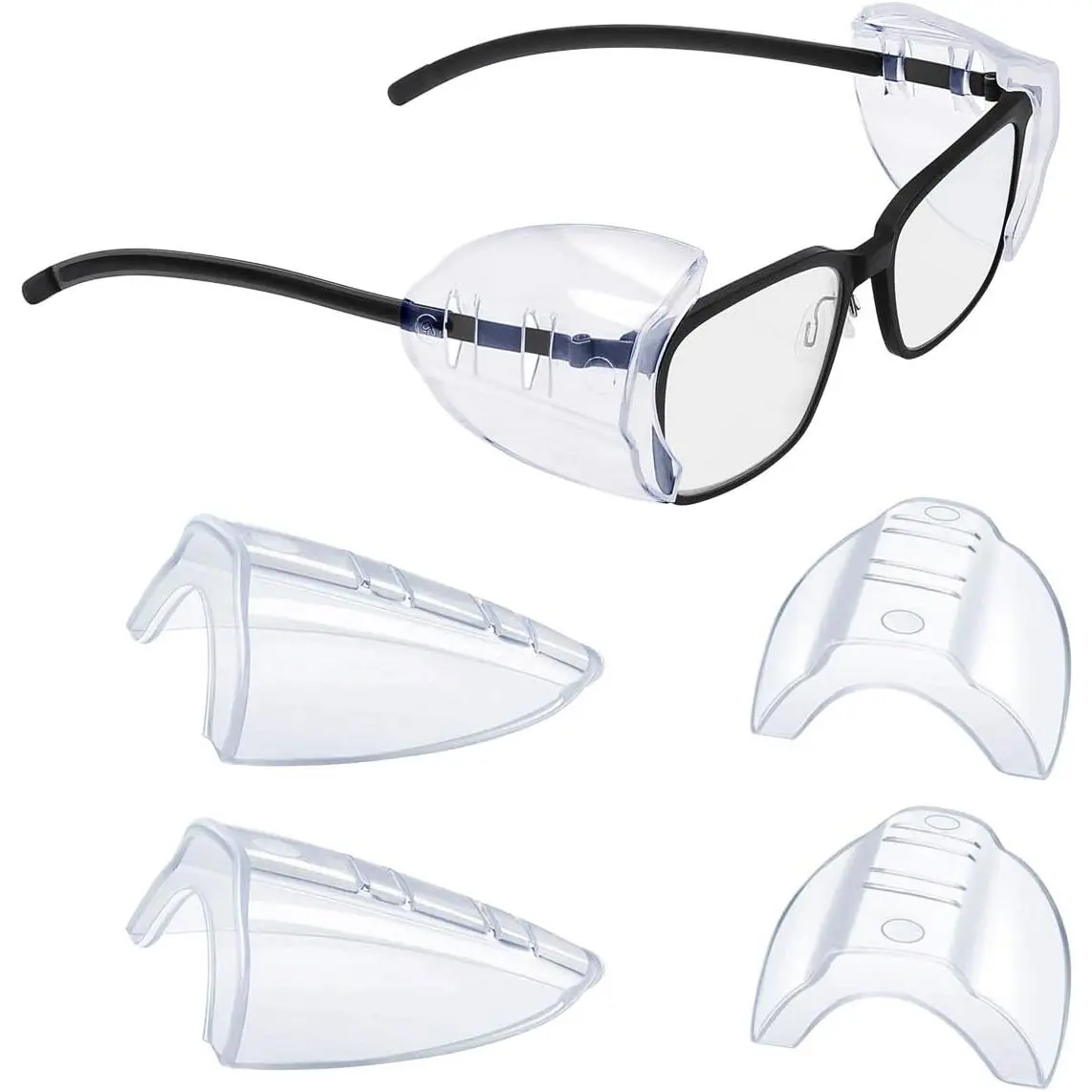 Eyeglasses Side Shields - 2/4/6/10 Pairs, Flexible TPU Polyurethane, Adapted Size, Easy On-Off, Fits <12mm Bracket Width, Compatible with Prescription Lenses, Outdoor Wear, Protects Eyes from Wind, Minimizes Wind-Blown Particulate Injuries